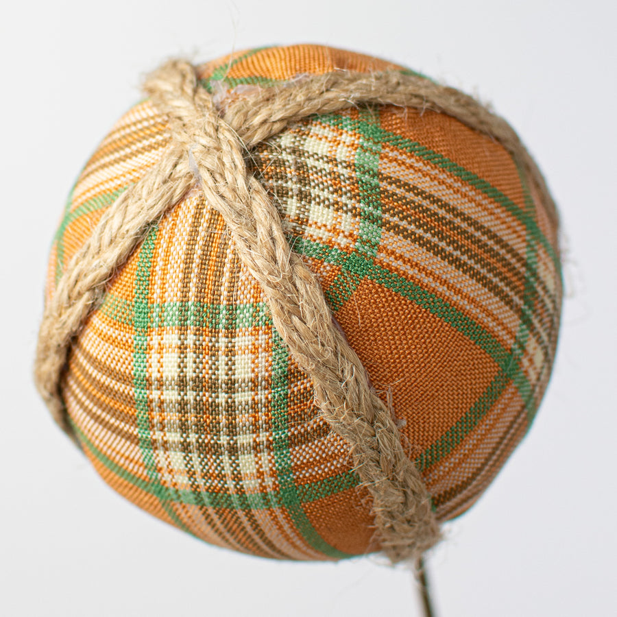 30" Scarecrow Plaid Ball Jute Trim Spray: Orange, Brown, Cream, Green Lifestyle Photo