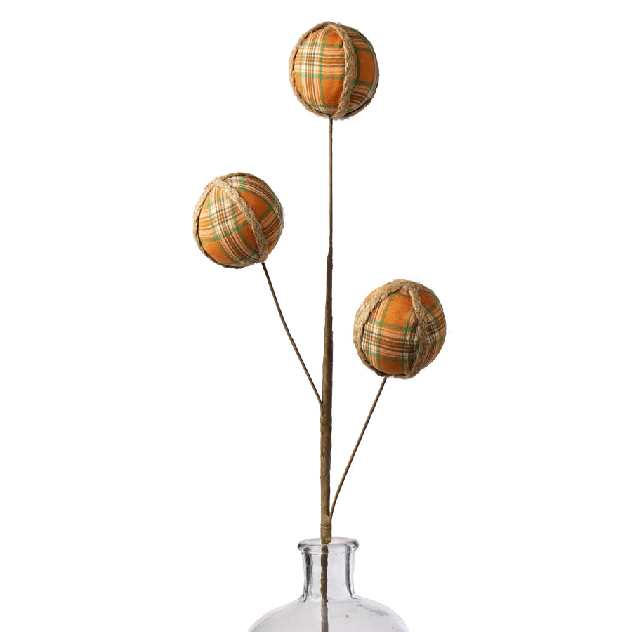 30" Scarecrow Plaid Ball Jute Trim Spray: Orange, Brown, Cream, Green Item Number: MN0223R7