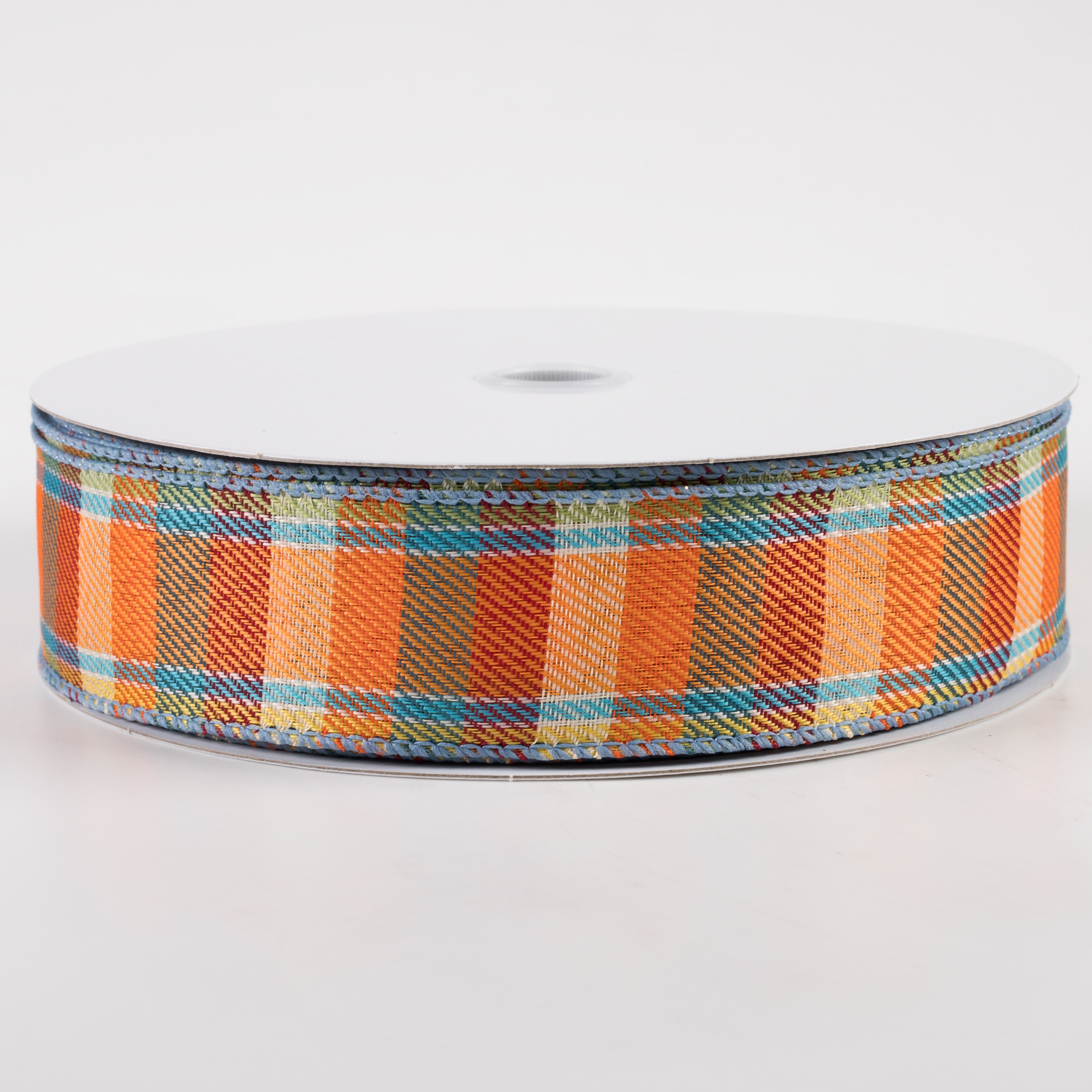 1.5" Scarecrow Plaid Ribbon: Blue, Orange, Yellow (50 Yards)