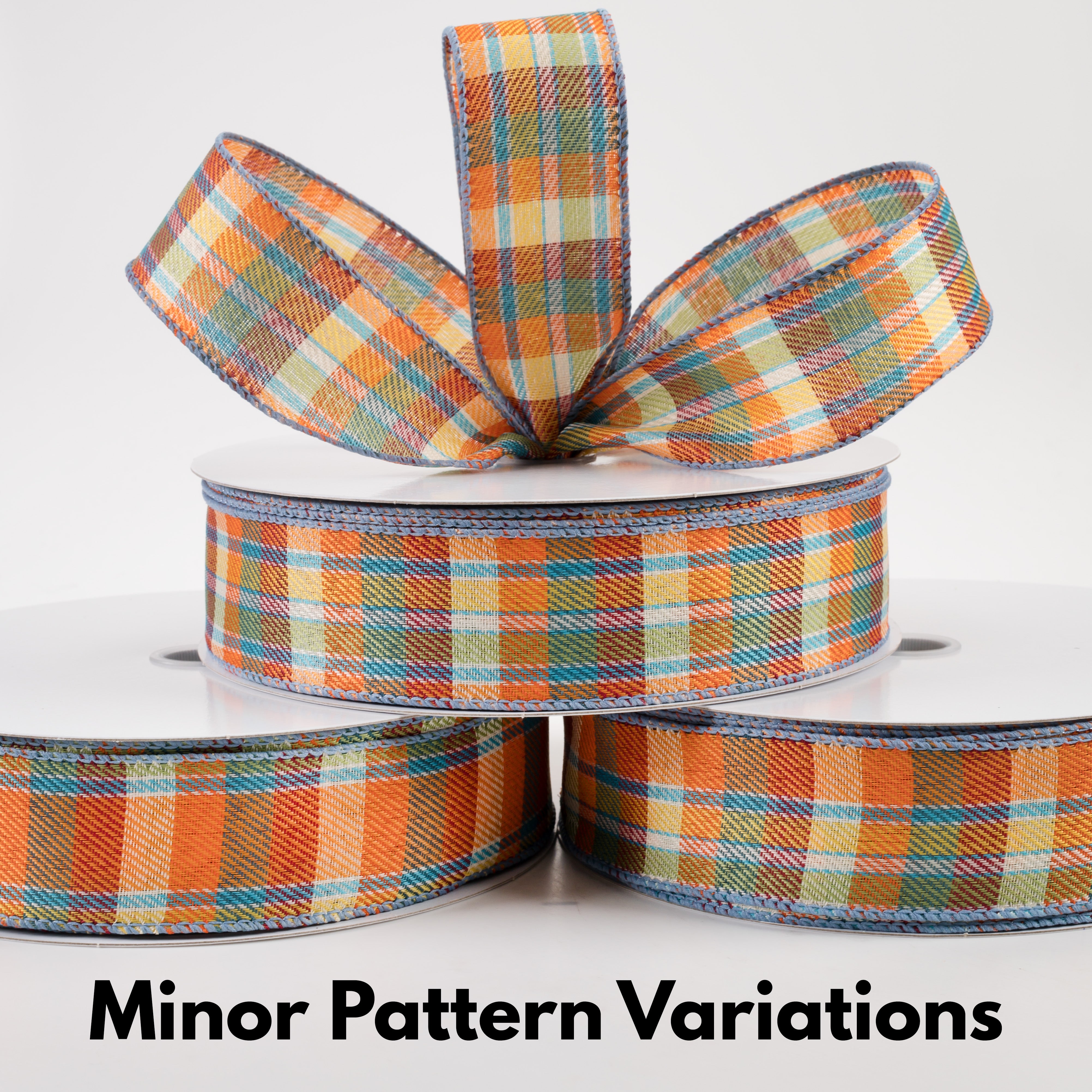 1.5" Scarecrow Plaid Ribbon: Blue, Orange, Yellow (50 Yards) Lifestyle Photo