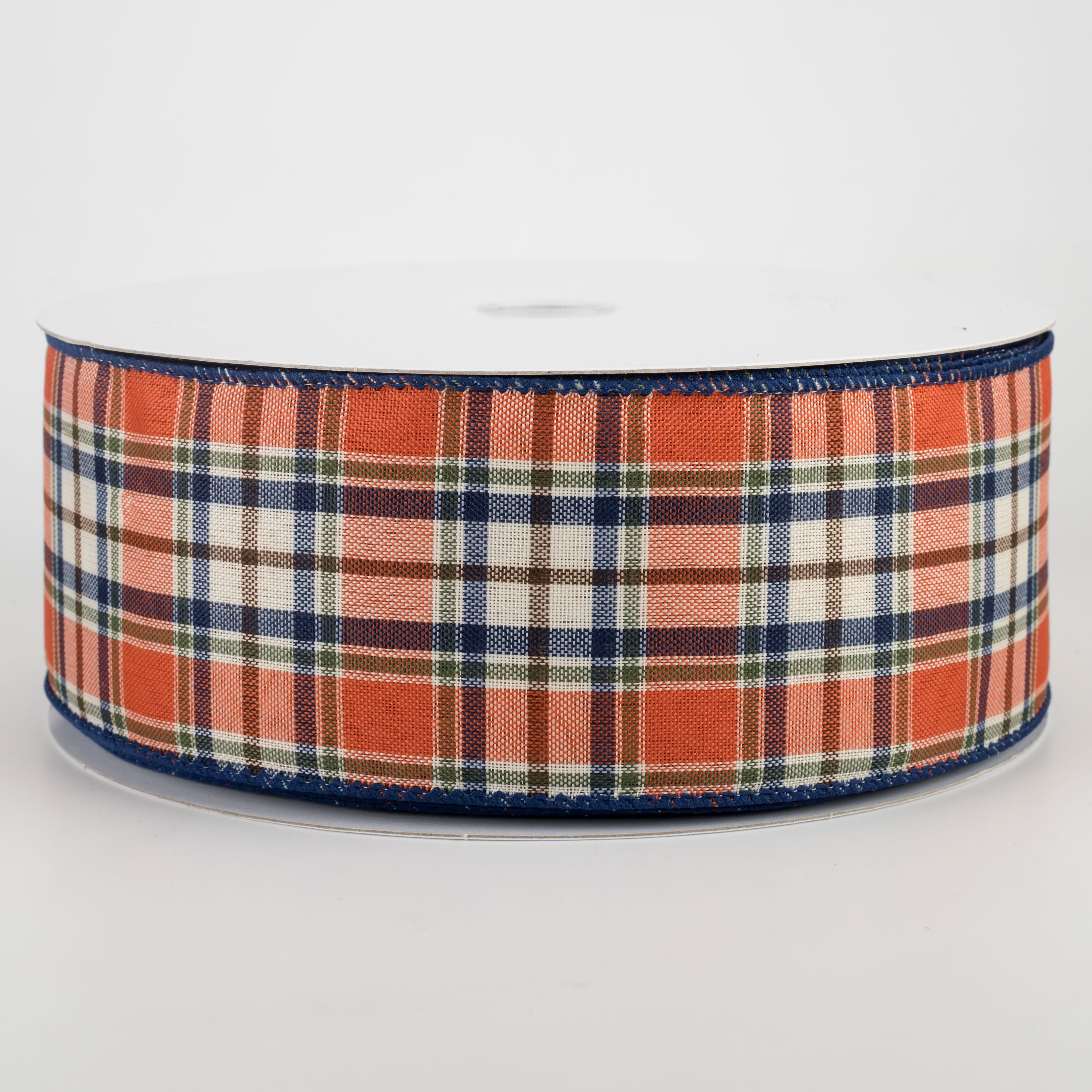 2.5"  Scarecrow Plaid Ribbon: Orange, Moss, Navy (50 Yards)