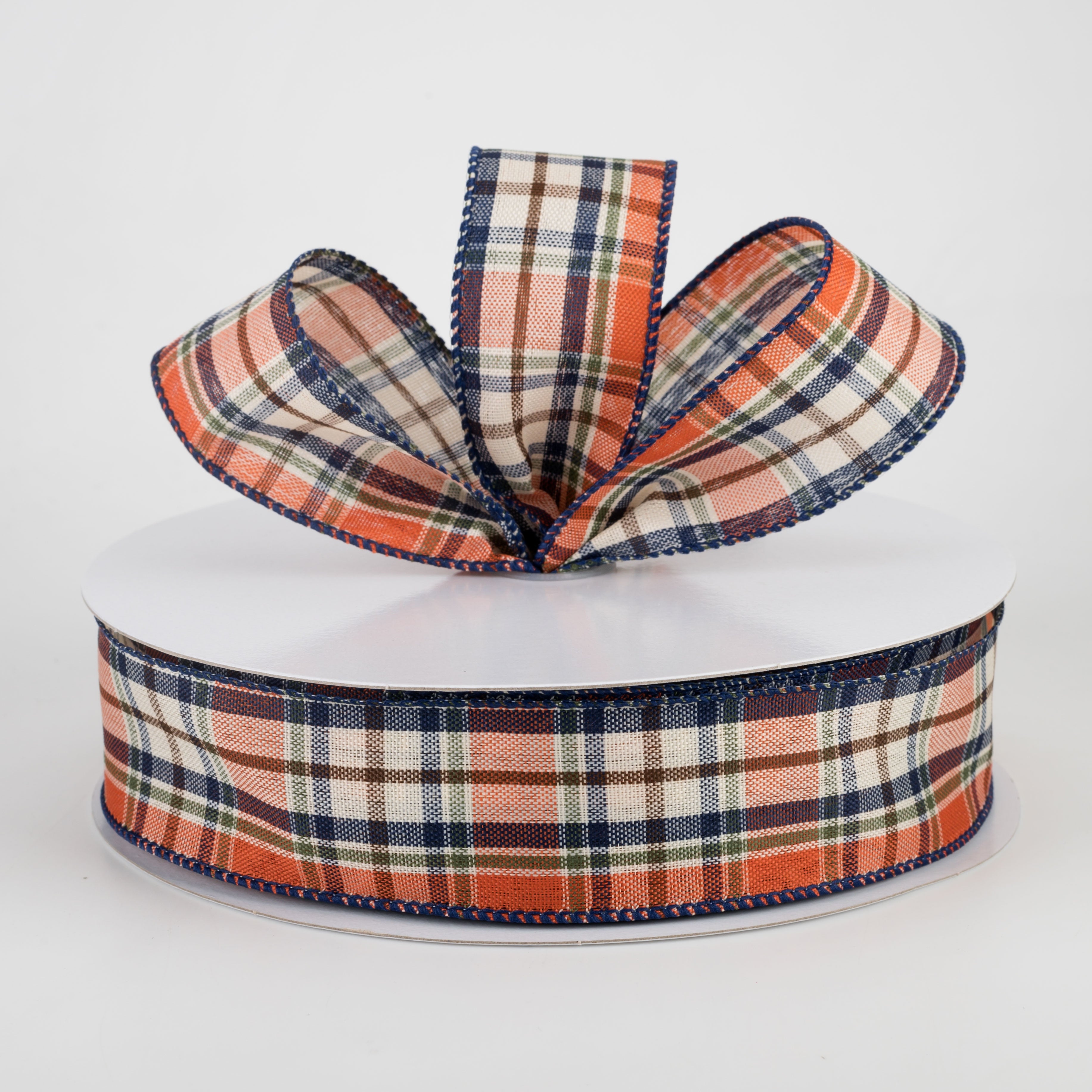 1.5"  Scarecrow Plaid Ribbon: Orange, Moss, Navy (50 Yards) Lifestyle Photo