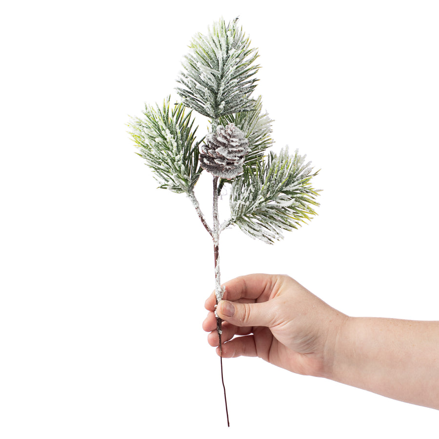 13" Scotch Pine With Pinecone Pick: Flocked Lifestyle Photo