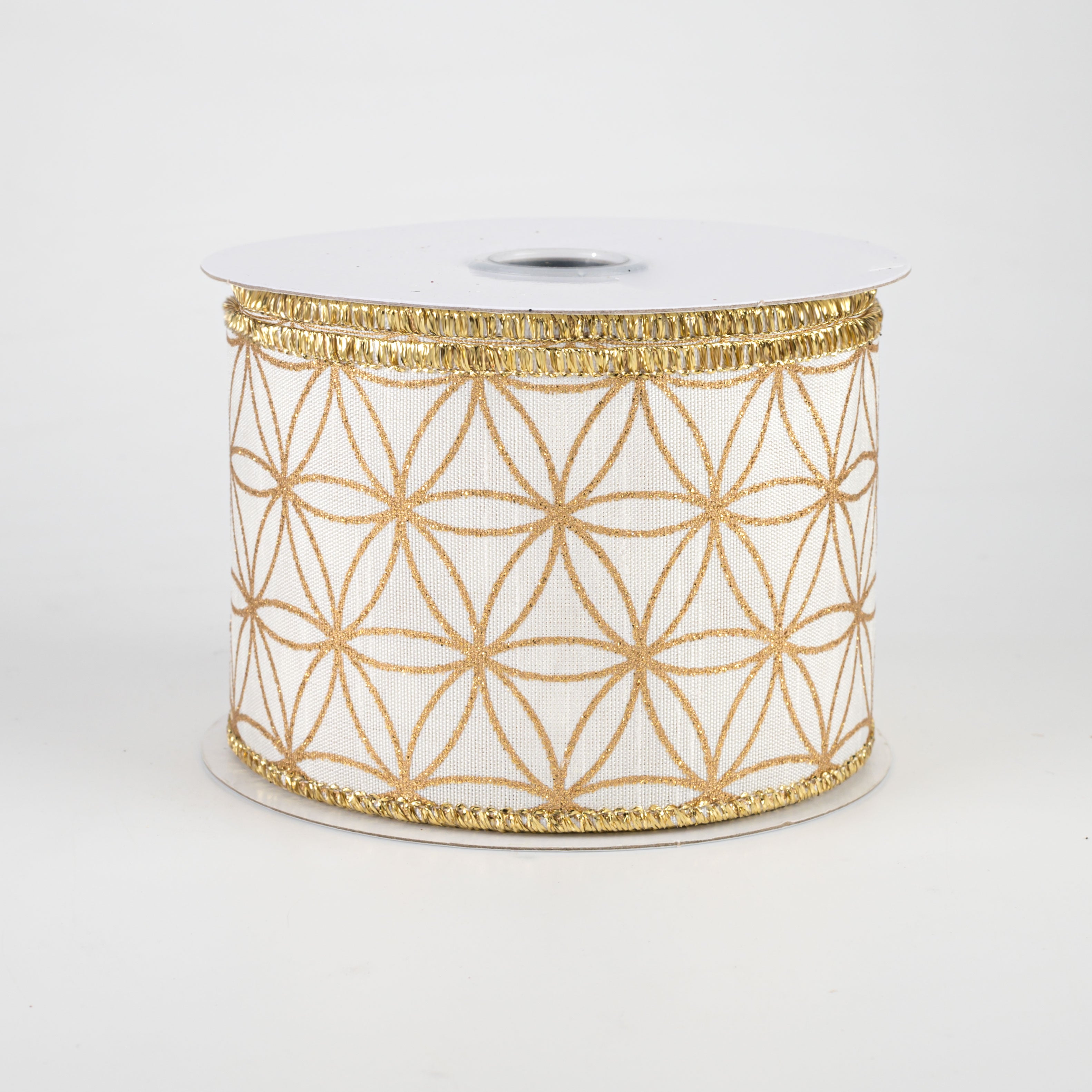 2.5" Seamless Stars Dupioni Ribbon: Ivory & Gold (10 Yards)