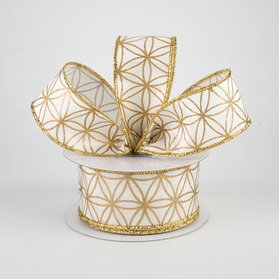 1.5" Seamless Stars Dupioni Ribbon: Ivory & Gold (10 Yards) Lifestyle Photo