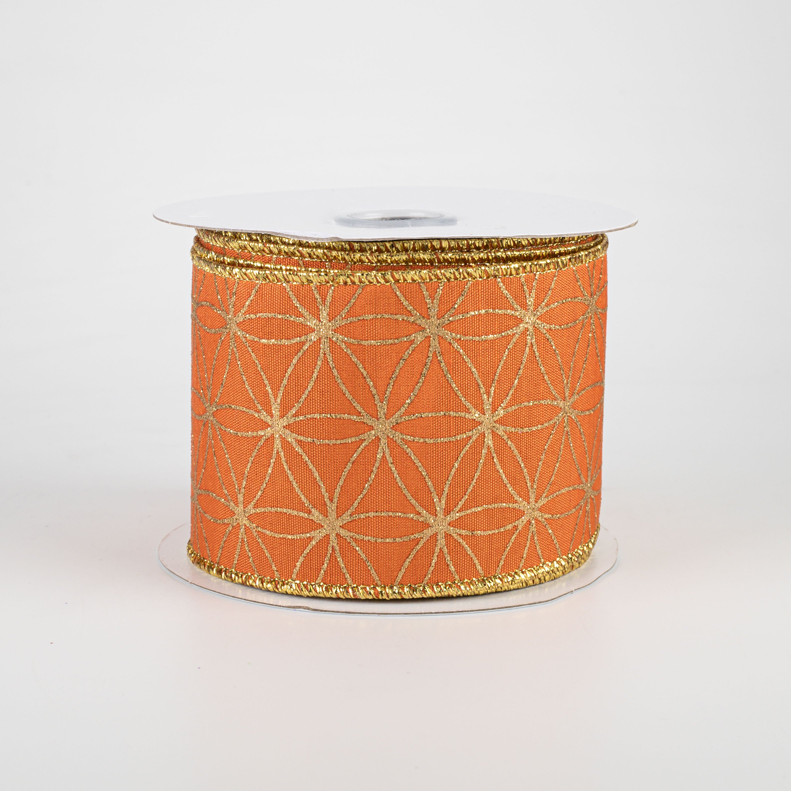 2.5" Seamless Stars Dupioni Ribbon: Pumpkin & Gold (10 Yards)