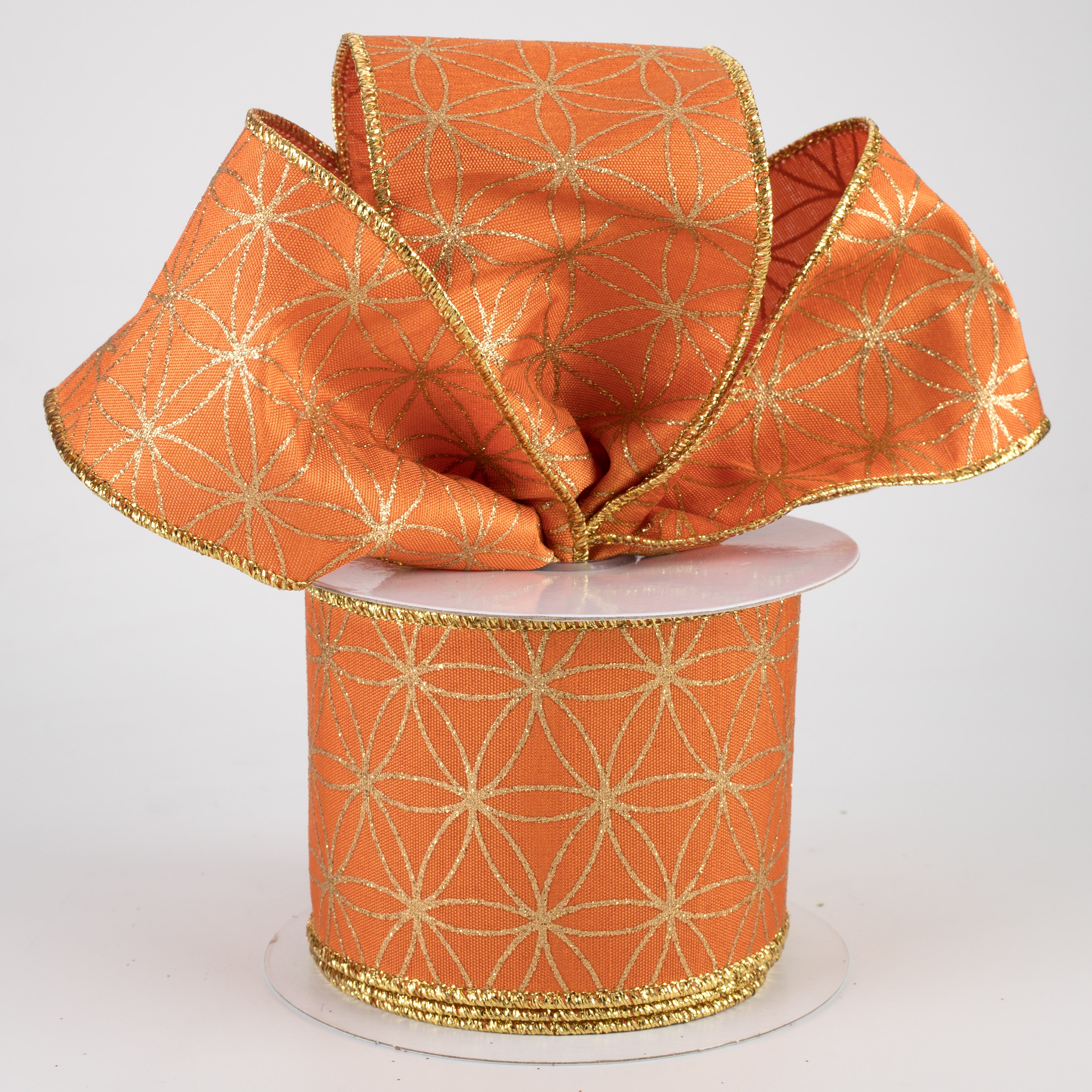 2.5" Seamless Stars Dupioni Ribbon: Pumpkin & Gold (10 Yards) Lifestyle Photo