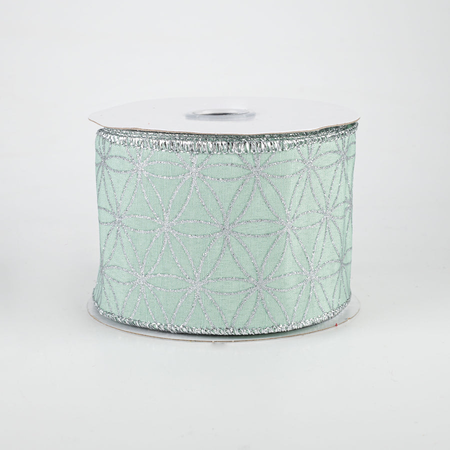 2.5" Seamless Stars Dupioni Ribbon: Robin's Egg & Silver (10 Yards)