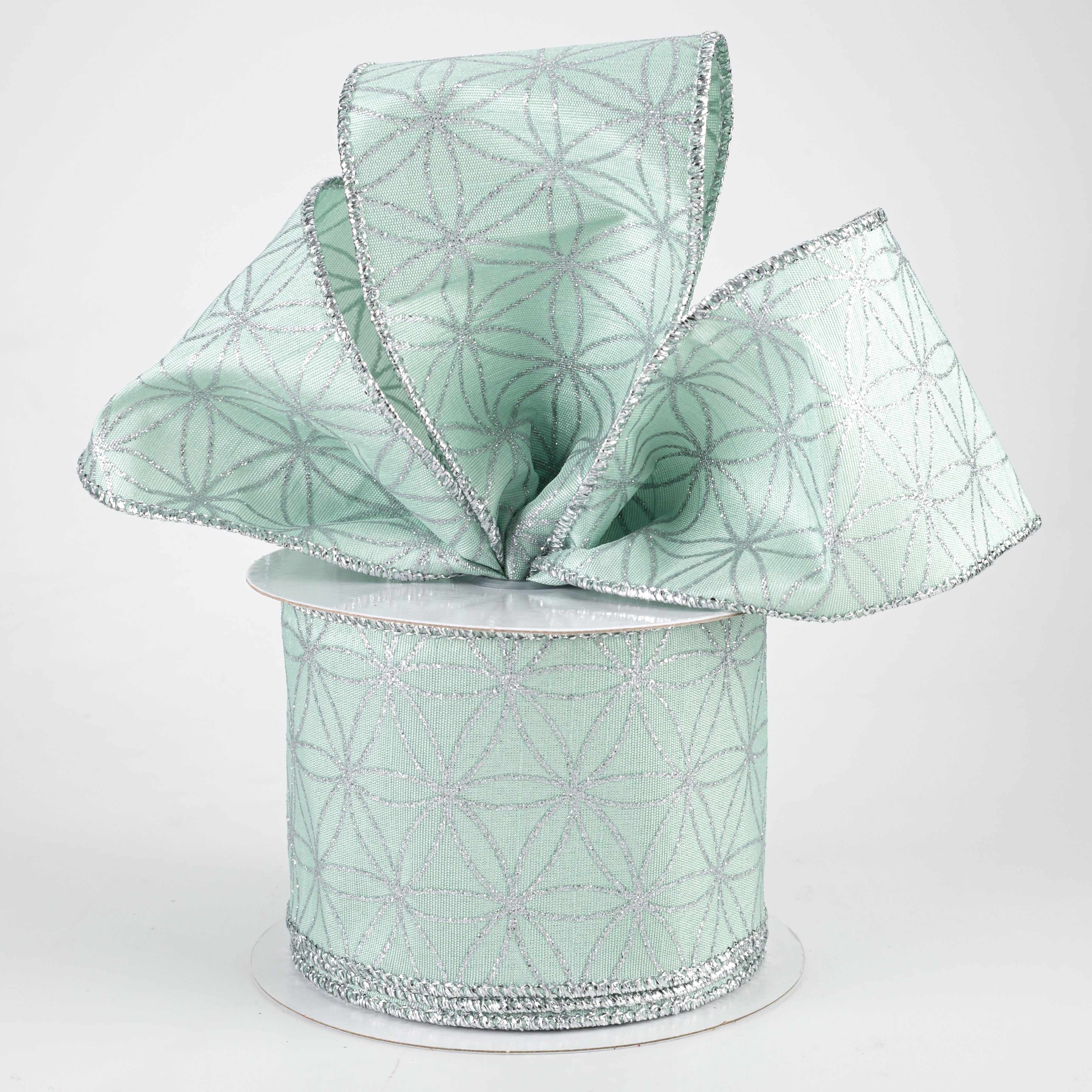 2.5" Seamless Stars Dupioni Ribbon: Robin's Egg & Silver (10 Yards) Lifestyle Photo