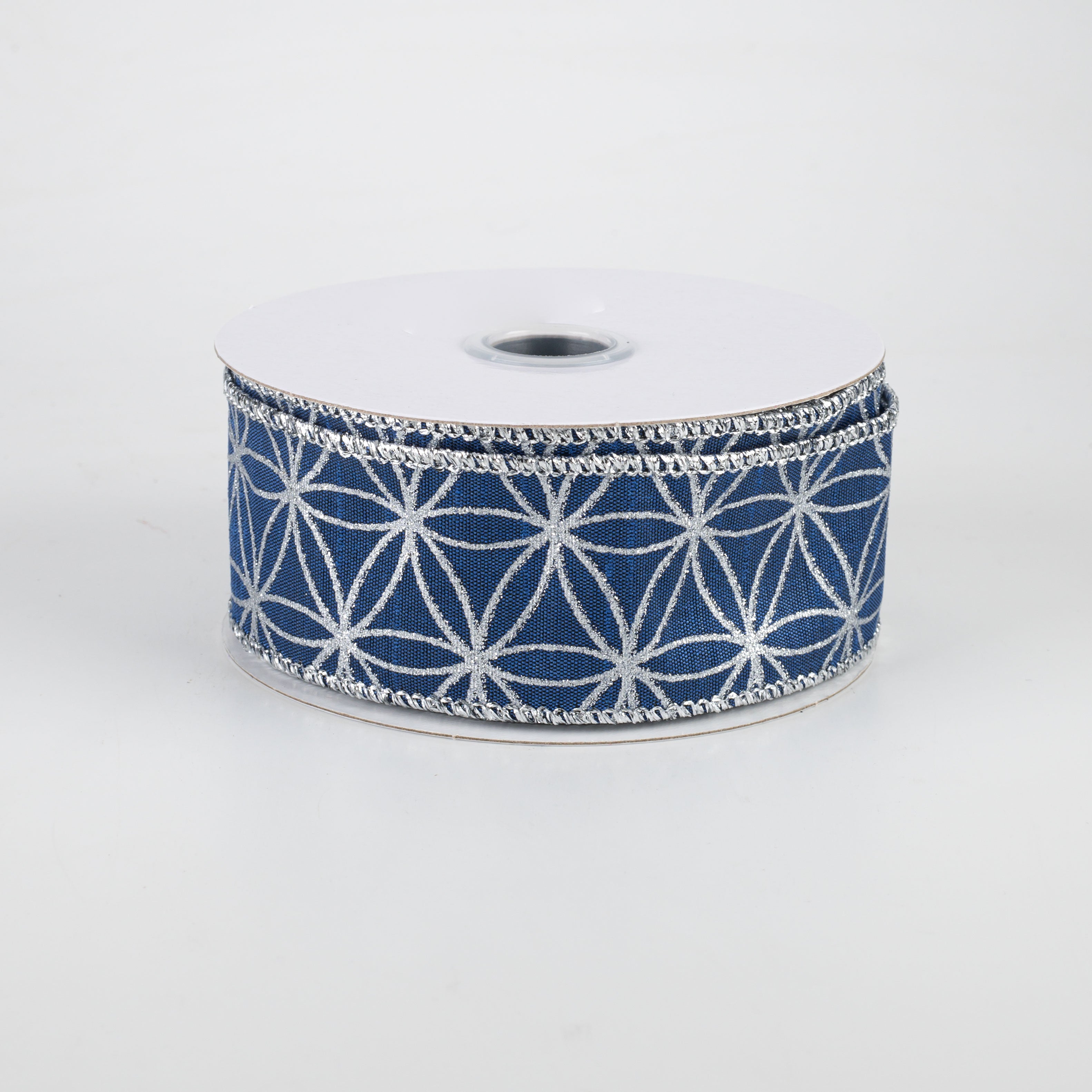 1.5" Seamless Stars Dupioni Ribbon: Royal Blue & Silver (10 Yards)