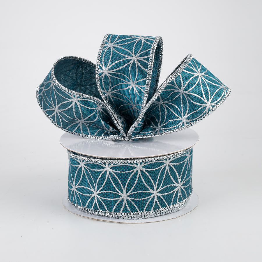 1.5" Seamless Stars Dupioni Ribbon: Teal & Silver (10 Yards) Lifestyle Photo