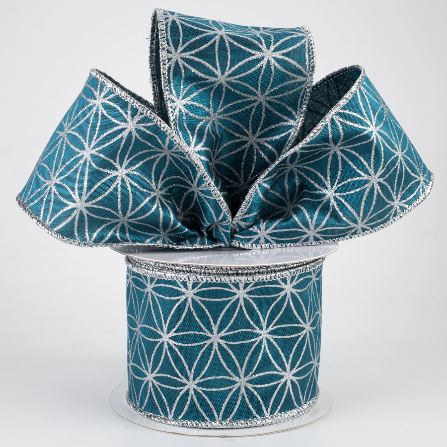 2.5" Seamless Stars Dupioni Ribbon: Teal & Silver (10 Yards) Lifestyle Photo