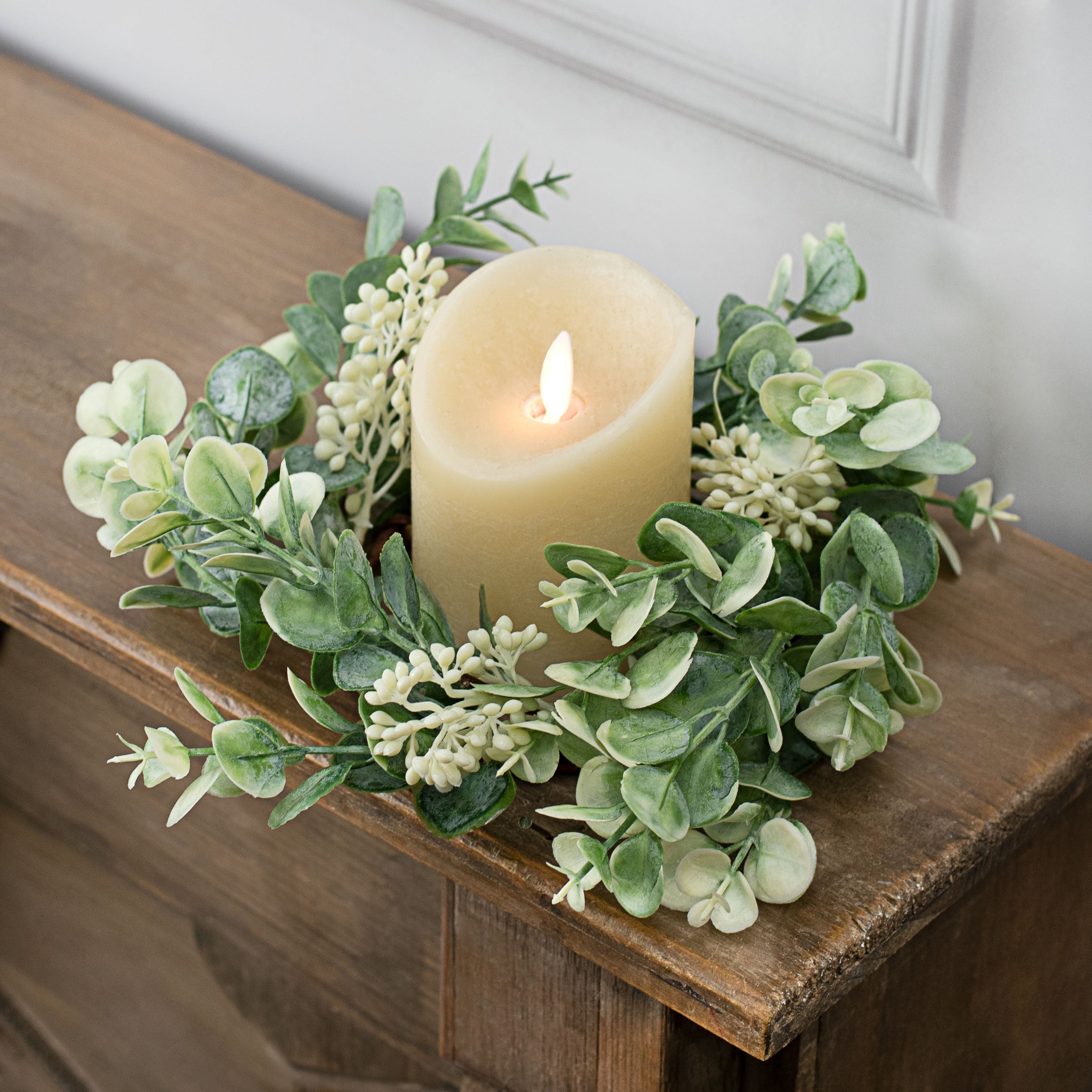 12" Seeded Baby Eucalyptus Wreath Lifestyle Photo