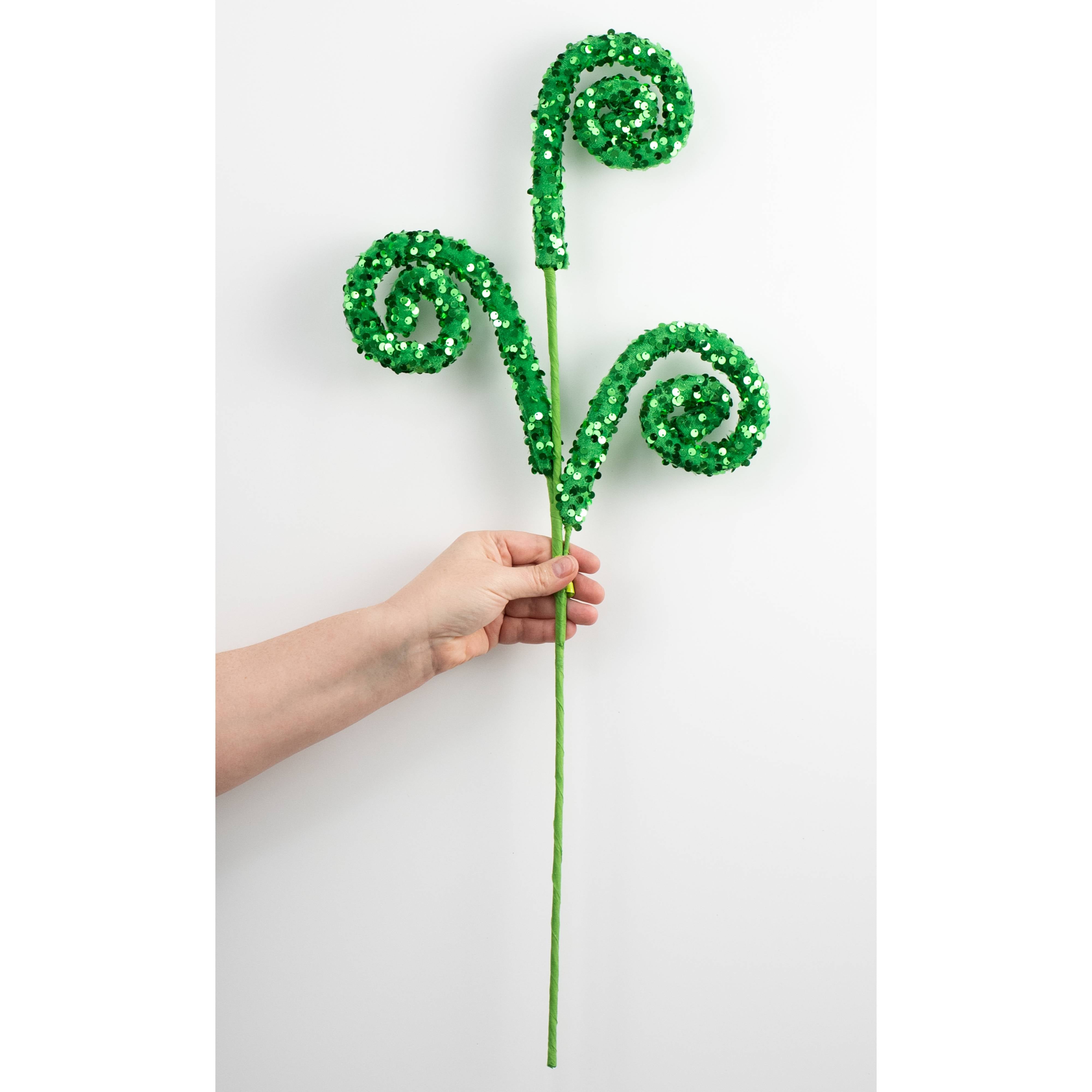28" Sequin Curly Spray: Emerald Green detail photo 3