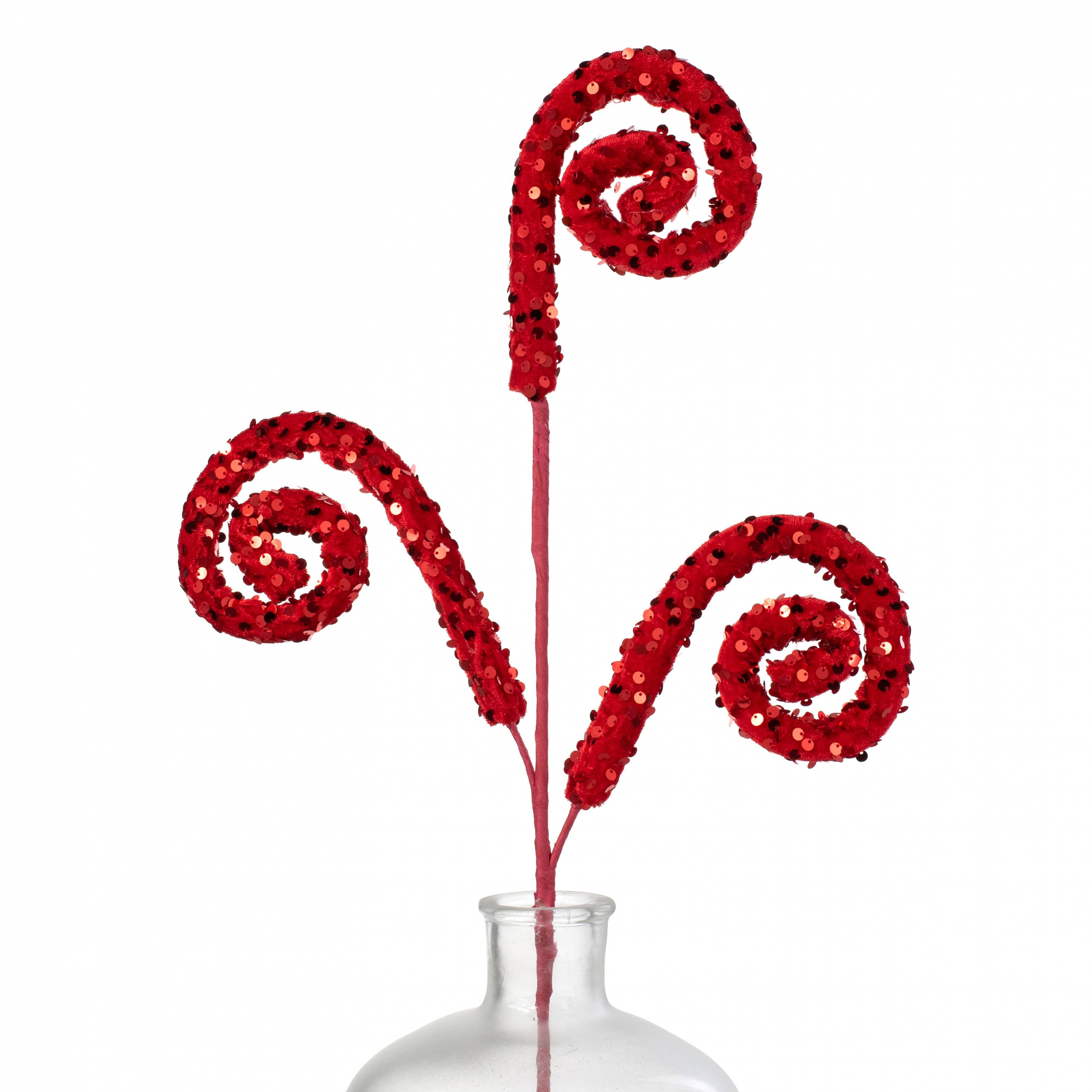 28" Sequin Curly Spray: Red Item Number: 85921RD