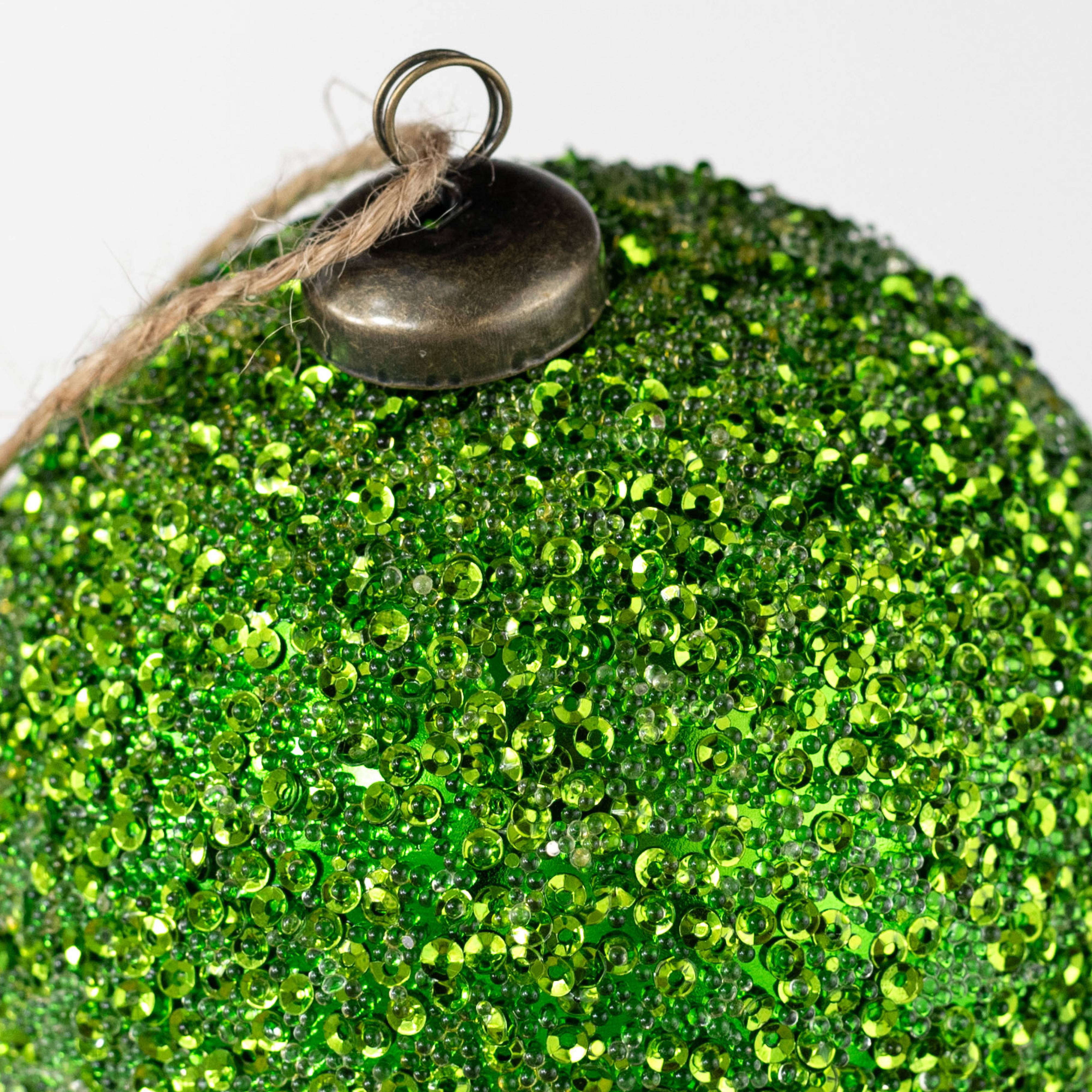4" Sequin Iced Ball Ornament: Green detail photo 3