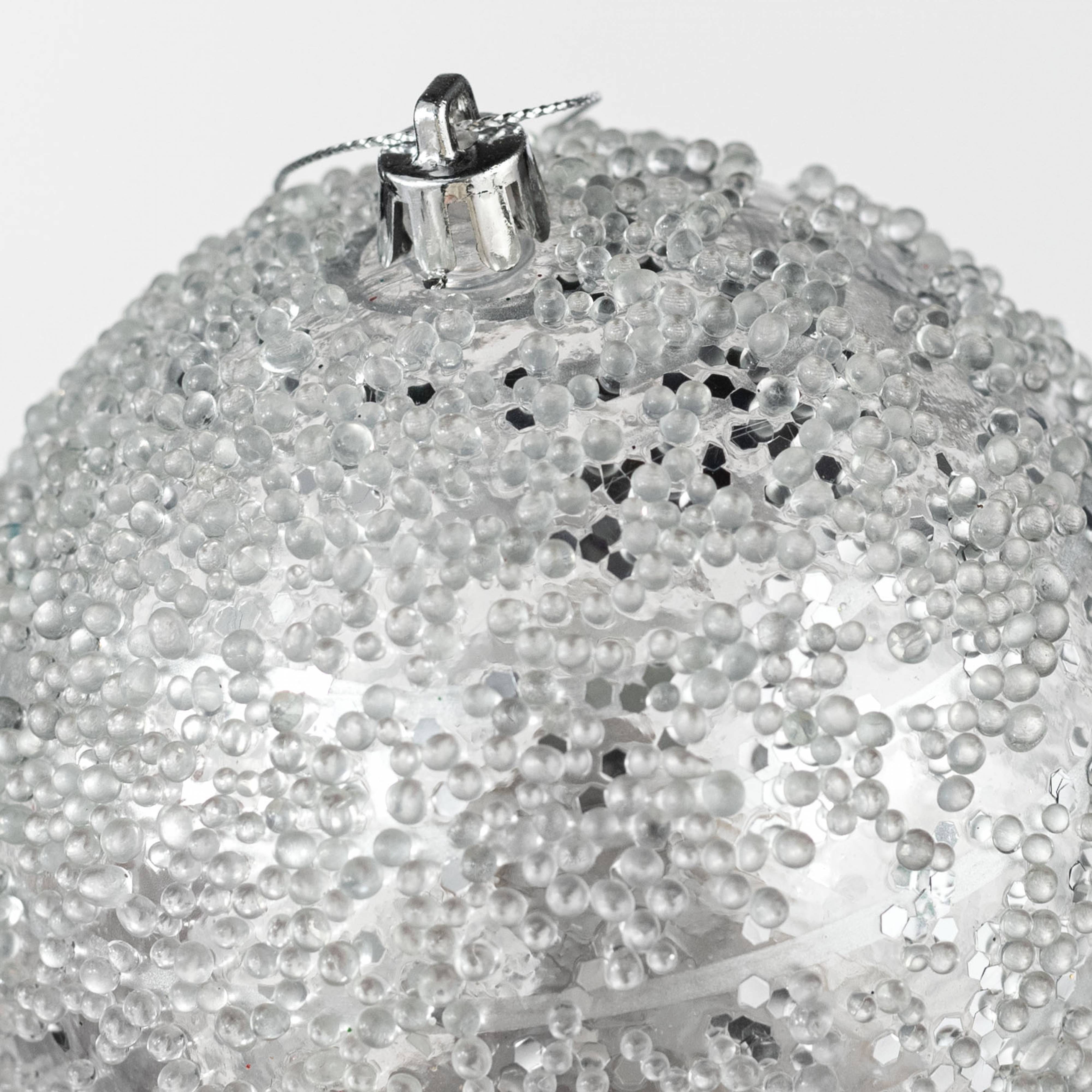 4" Sequin Iced Ball Ornament: Silver detail photo 3