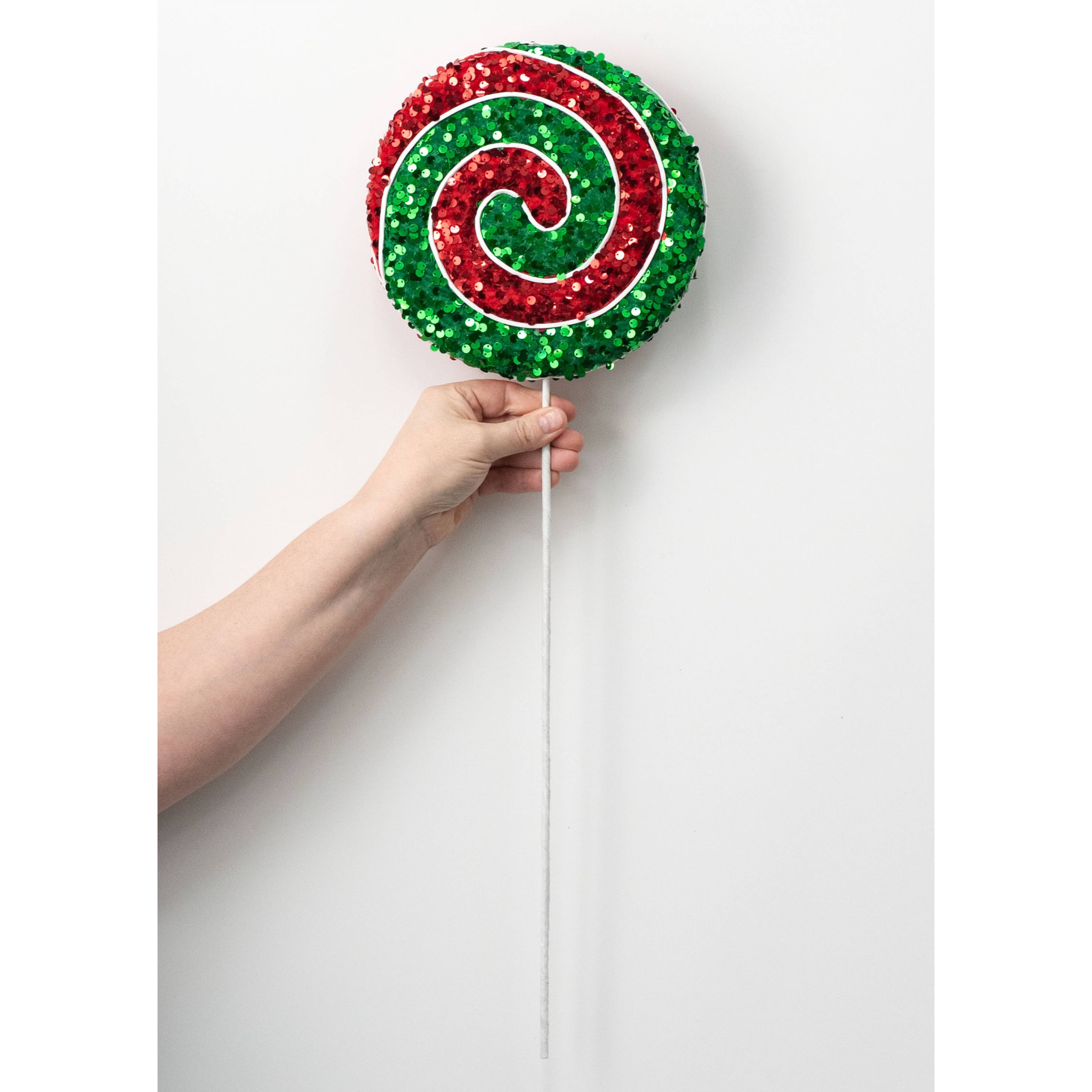 24" x 8" Sequin Lollipop Spray: Red & Emerald Green detail photo 3