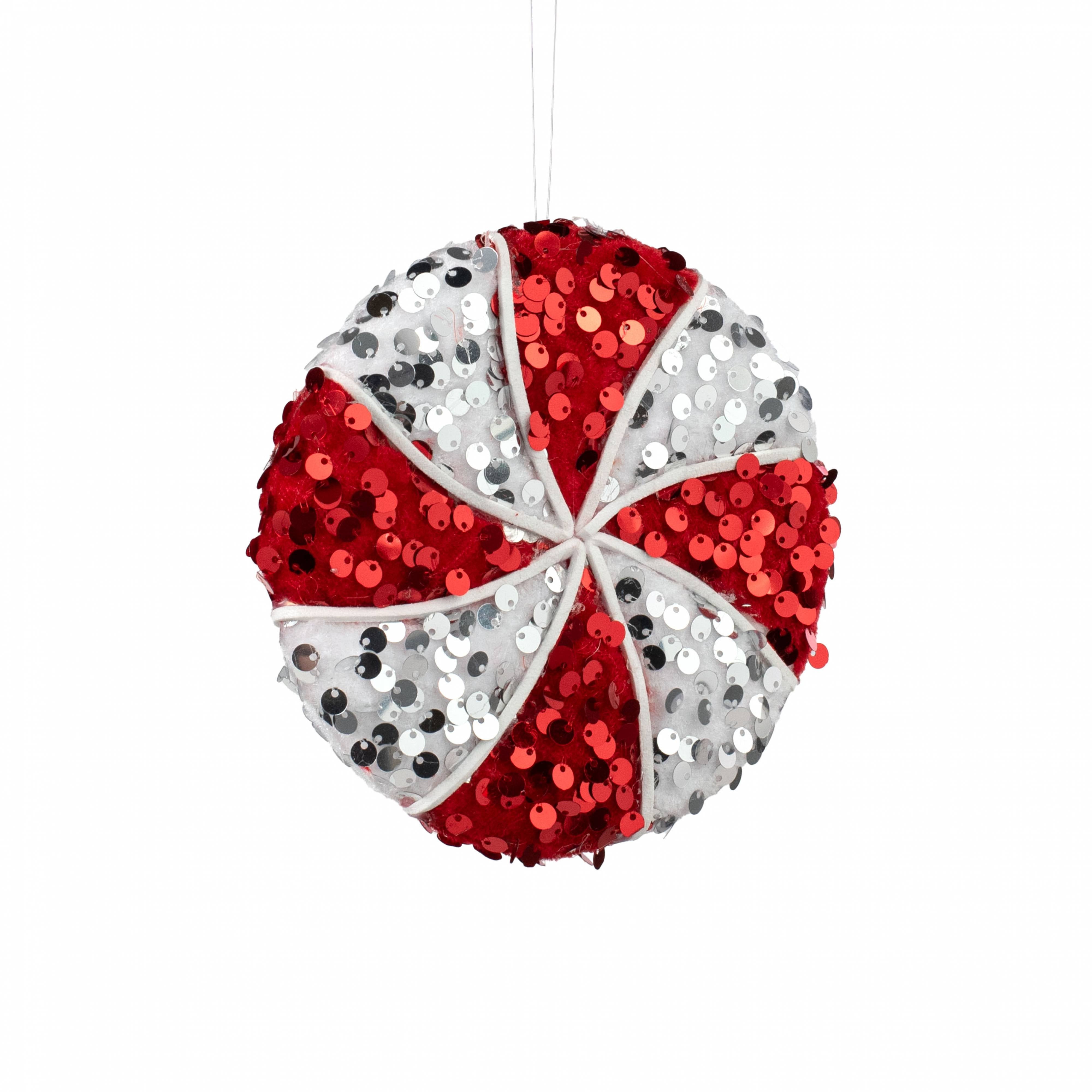 4.75" Sequin Peppermint Ornament: Red & White Item Number: XJ537639