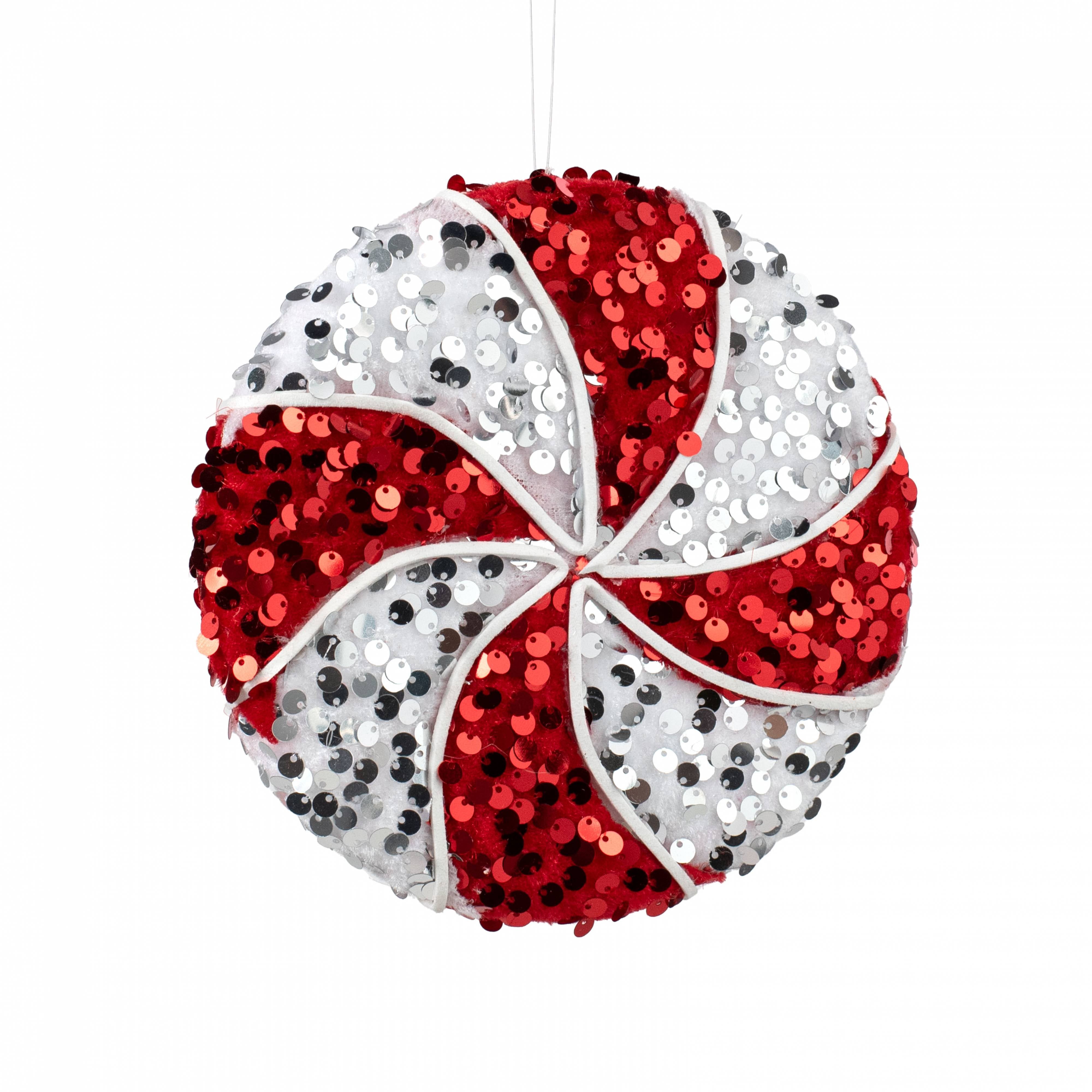 6" Sequin Peppermint Ornament: Red & White Item Number: XJ537739