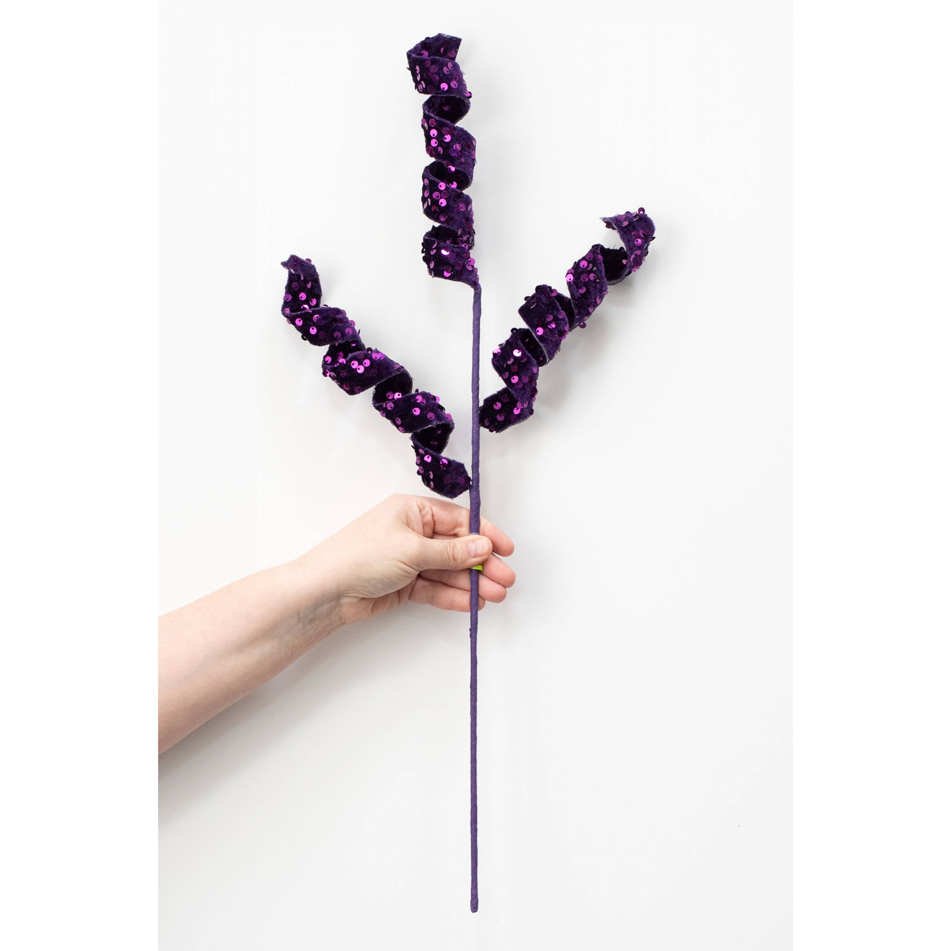 24" Sequin & Velvet Curly Spray: Purple detail photo 3