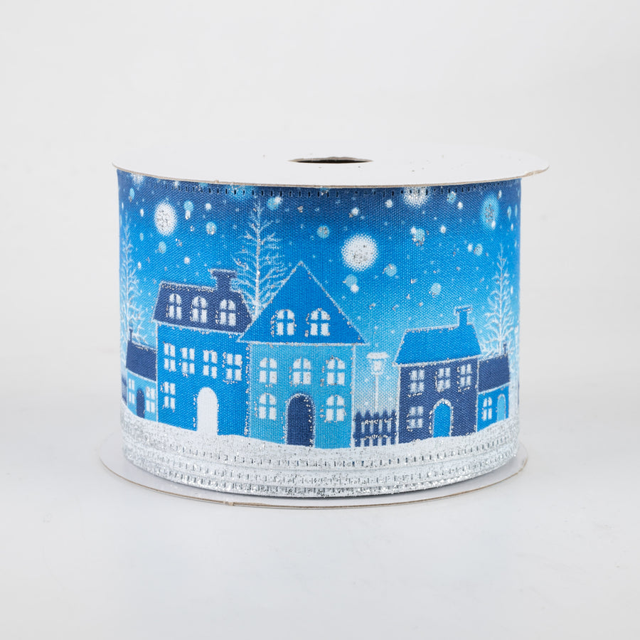 2.5" Shades of Blue Snowy Night Ribbon (10 Yards)