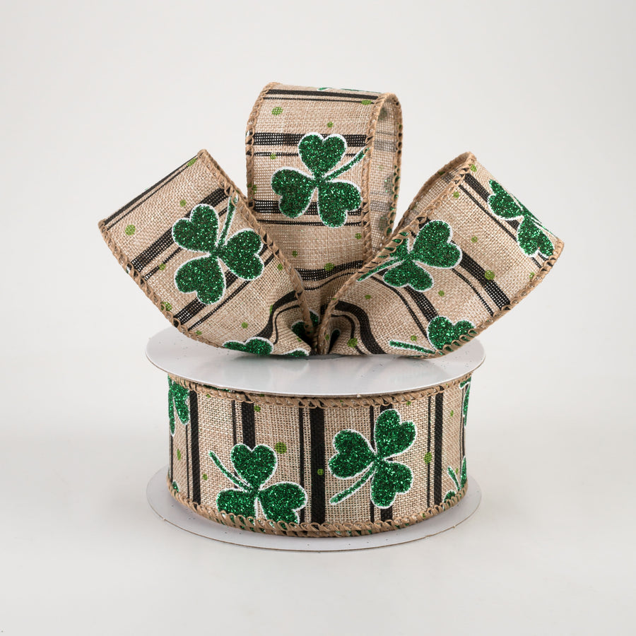 1.5" Shamrocks & Stripes Ribbon: Natural & Black (10 Yards) Lifestyle Photo