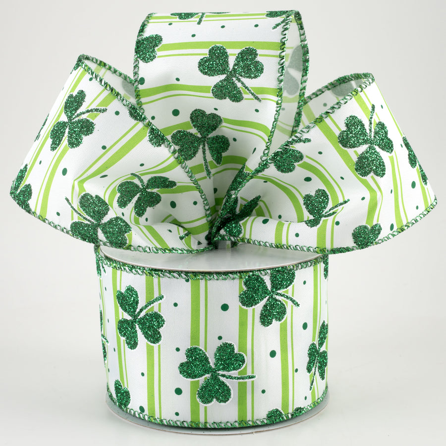 2.5" Shamrocks & Stripes Ribbon: White & Green (10 Yards) Lifestyle Photo