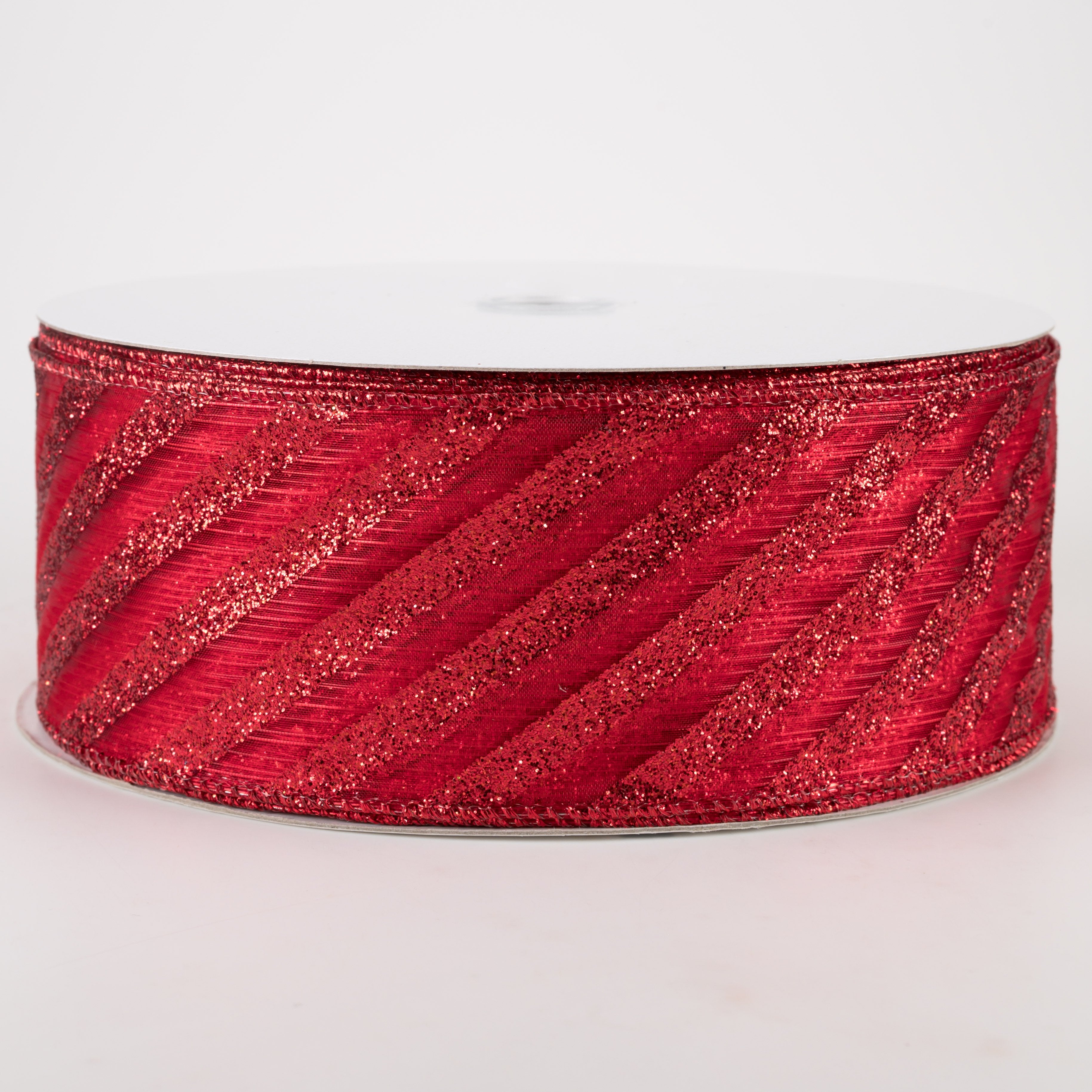2.5" Sheer & Metallic Red Candy Cane Stripe Ribbon (50 Yards)