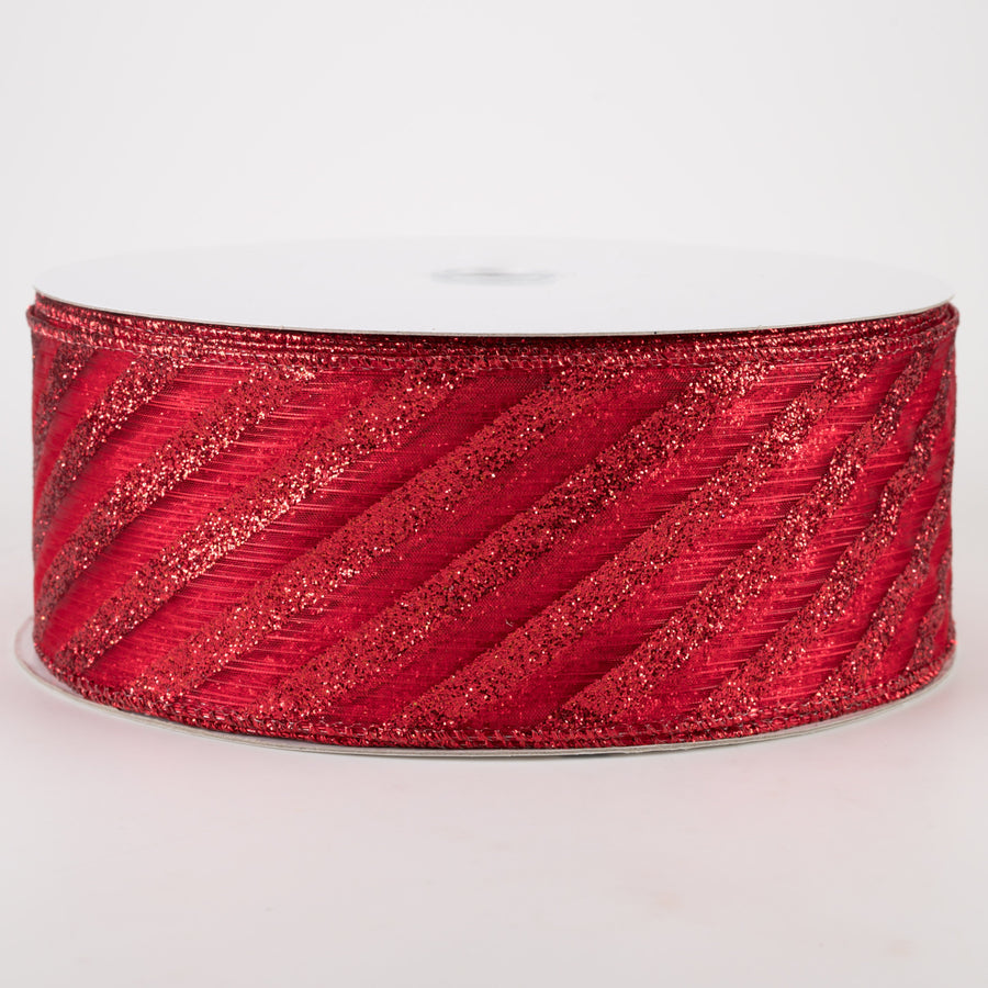 2.5" Sheer & Metallic Red Candy Cane Stripe Ribbon (50 Yards)
