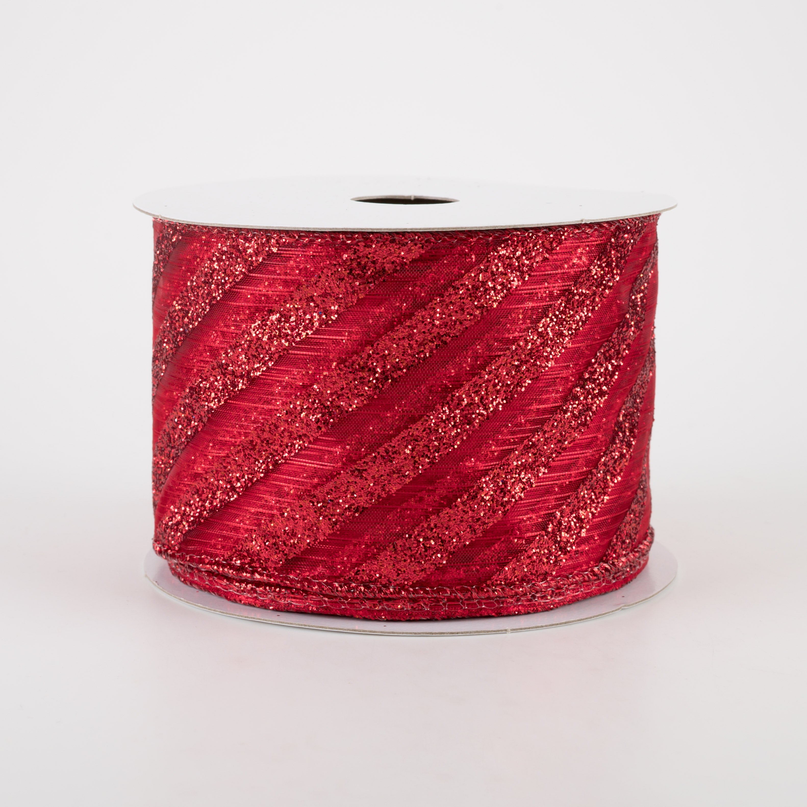 2.5" Sheer & Metallic Red Candy Cane Stripe Ribbon (10 Yards) Item Number: 71106-40-12