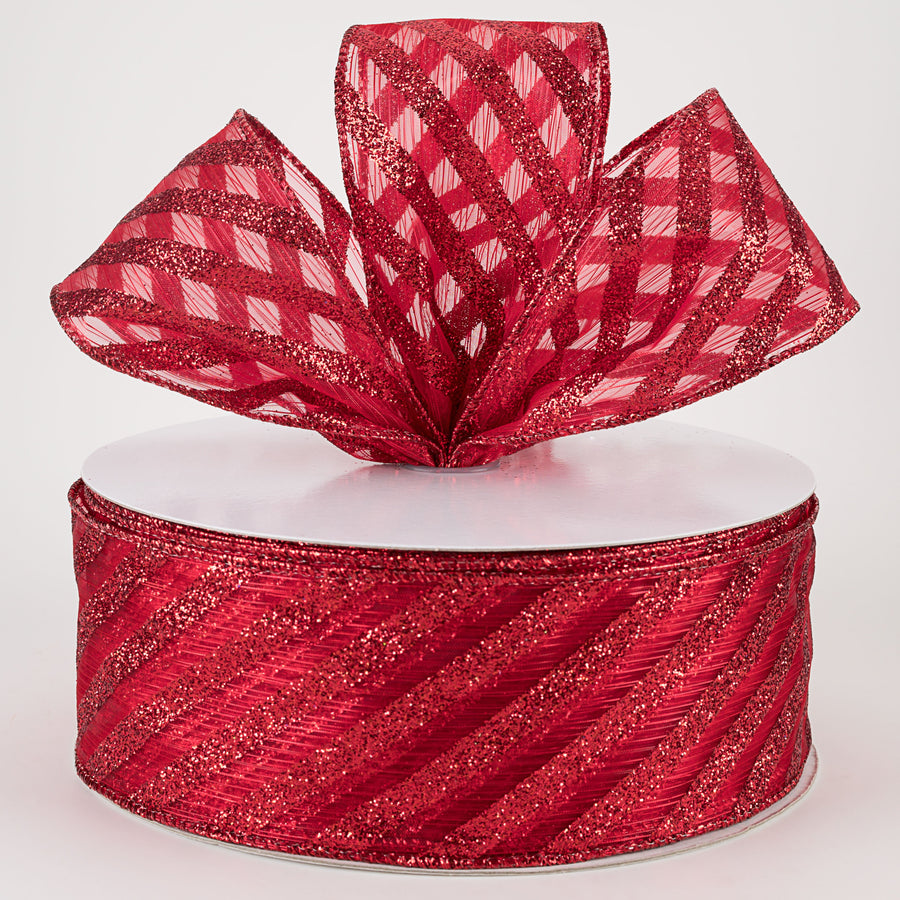 2.5" Sheer & Metallic Red Candy Cane Stripe Ribbon (50 Yards) Lifestyle Photo