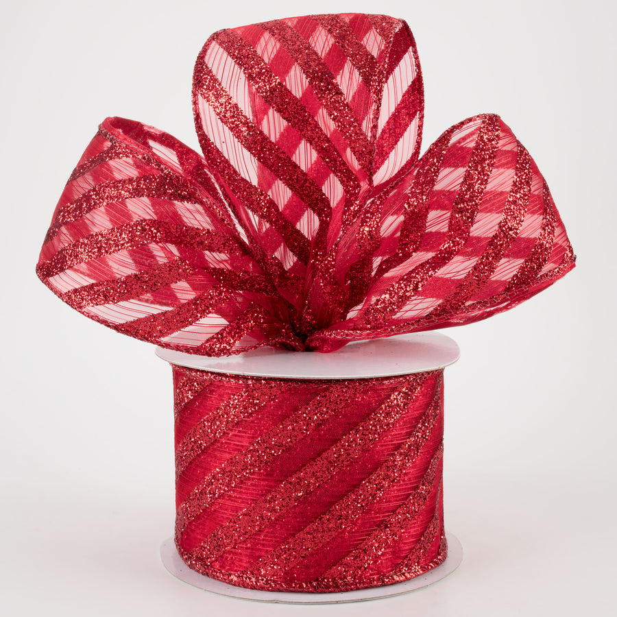 2.5" Sheer & Metallic Red Candy Cane Stripe Ribbon (10 Yards) Lifestyle Photo