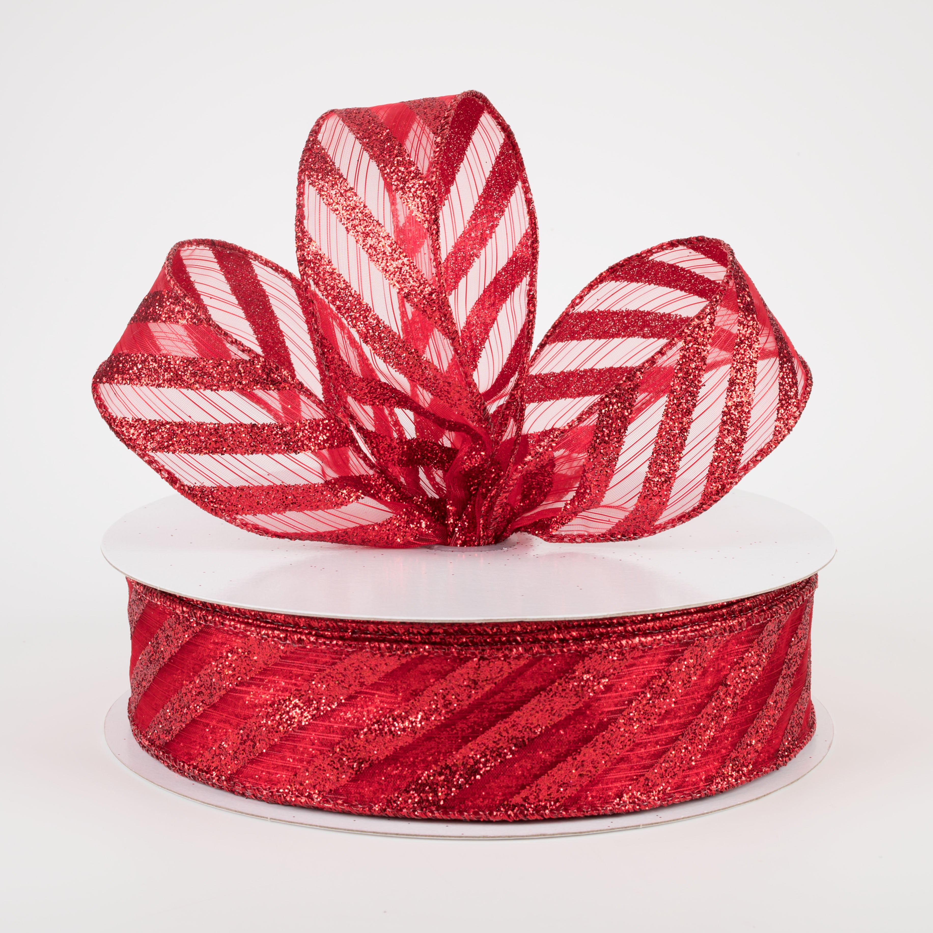 1.5" Sheer & Metallic Red Candy Cane Stripe Ribbon (50 Yards) Lifestyle Photo