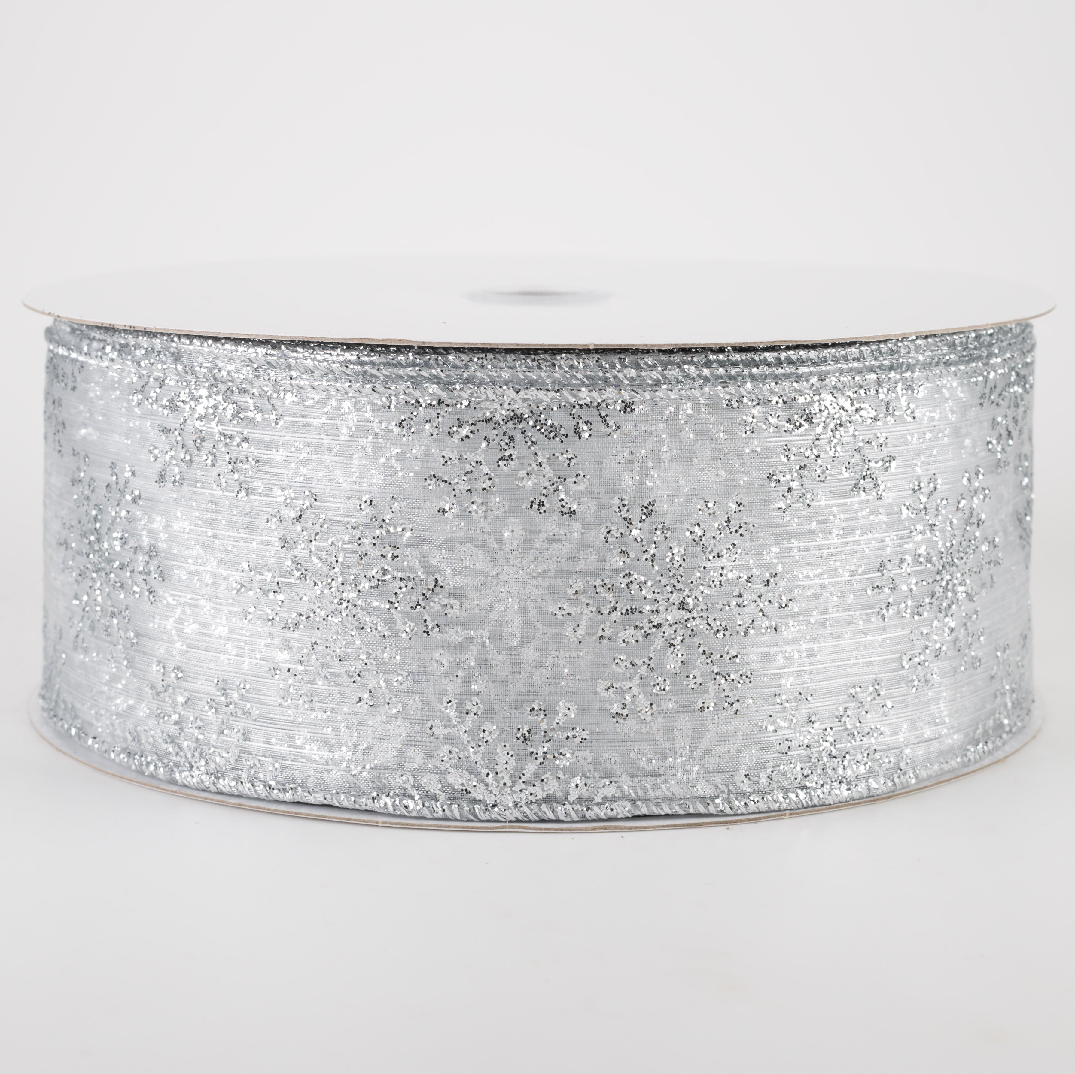 2.5" Sheer Metallic Snowflake Ribbon: Silver (50 Yards)