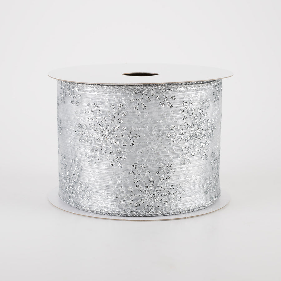 2.5" Sheer Metallic Snowflake Ribbon: Silver (10 Yards) Item Number: 72154-40-01