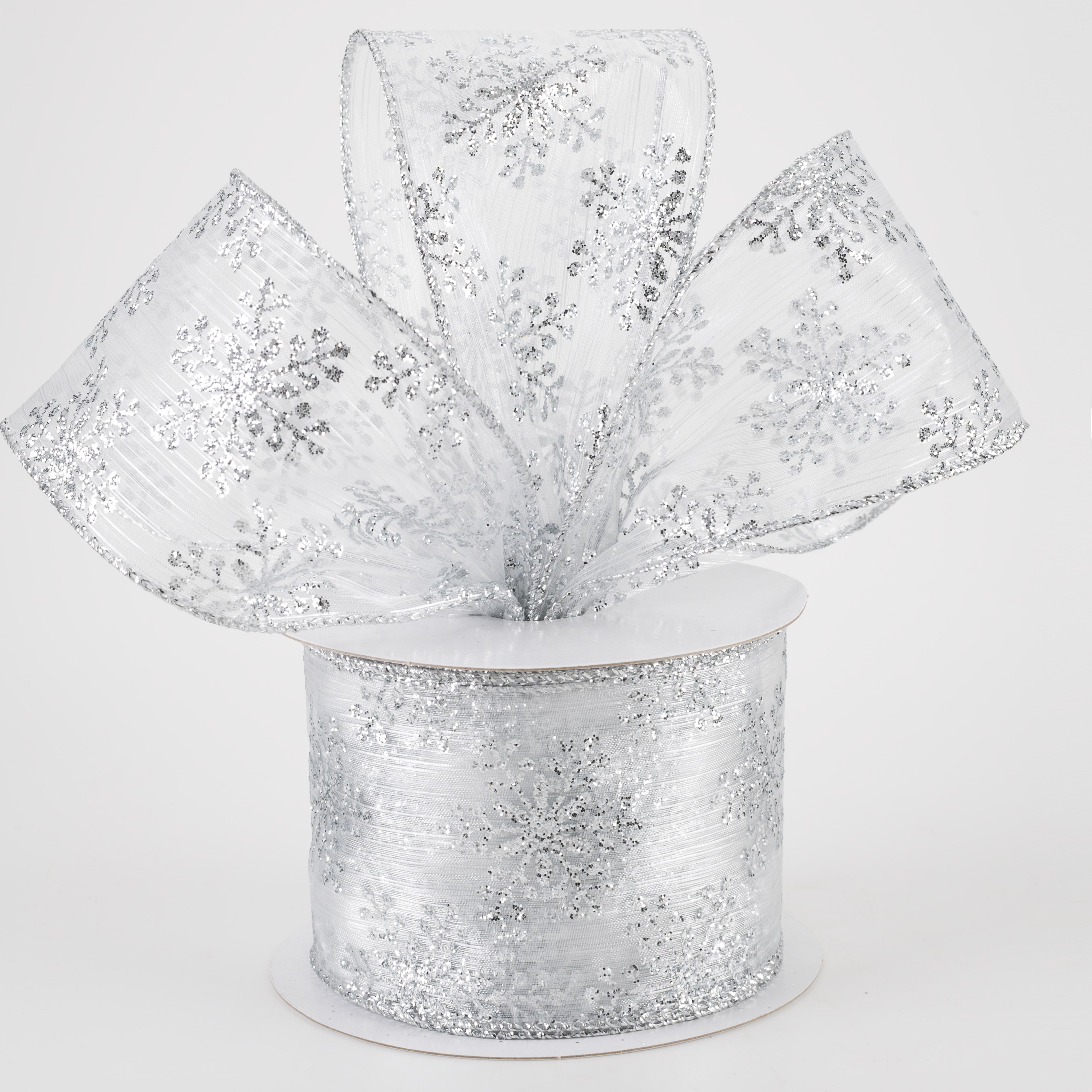 2.5" Sheer Metallic Snowflake Ribbon: Silver (10 Yards) Lifestyle Photo