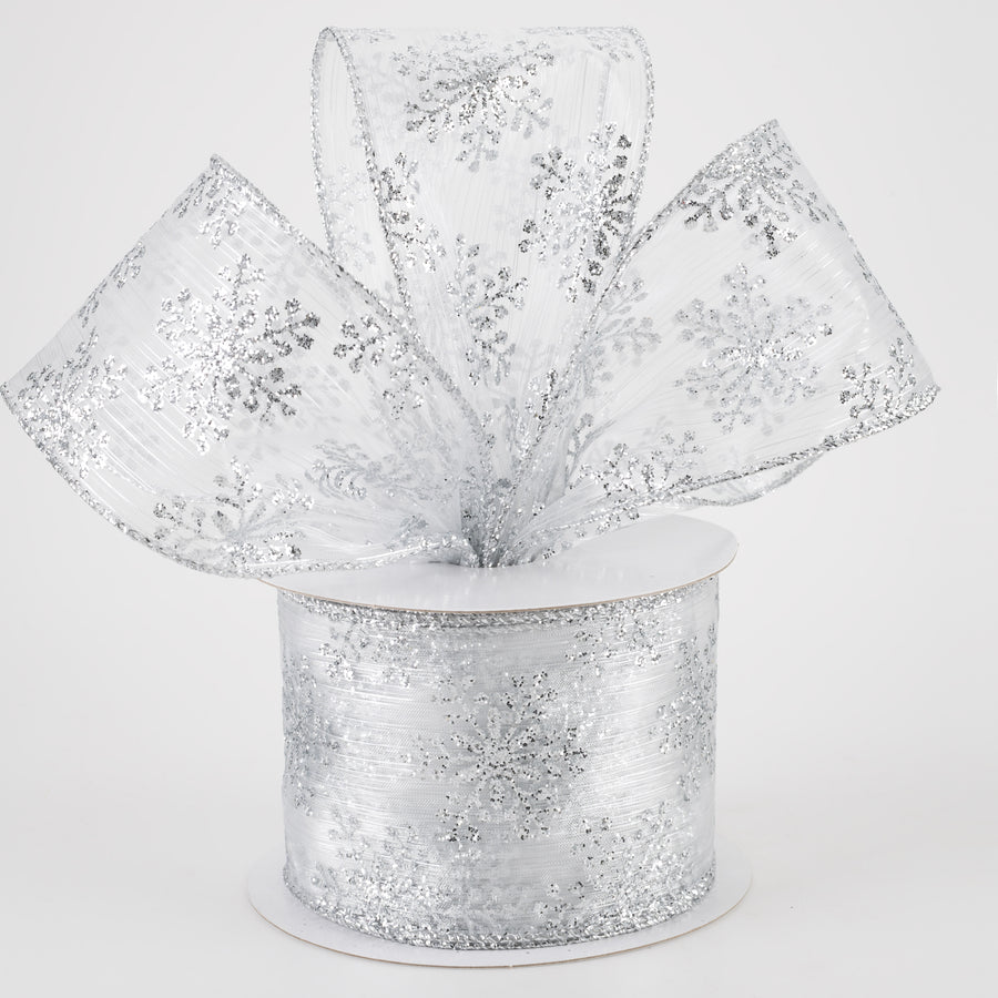 2.5" Sheer Metallic Snowflake Ribbon: Silver (10 Yards) Lifestyle Photo