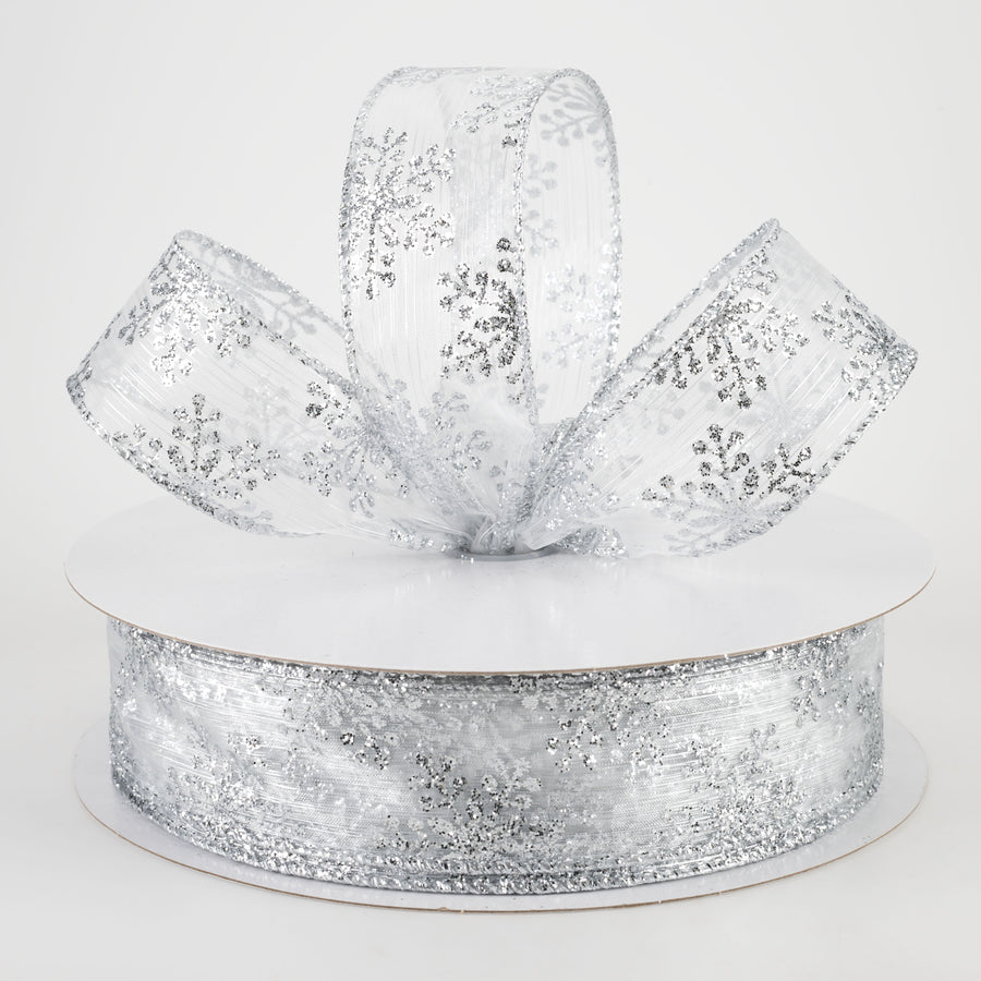1.5" Sheer Metallic Snowflake Ribbon: Silver (50 Yards) Lifestyle Photo