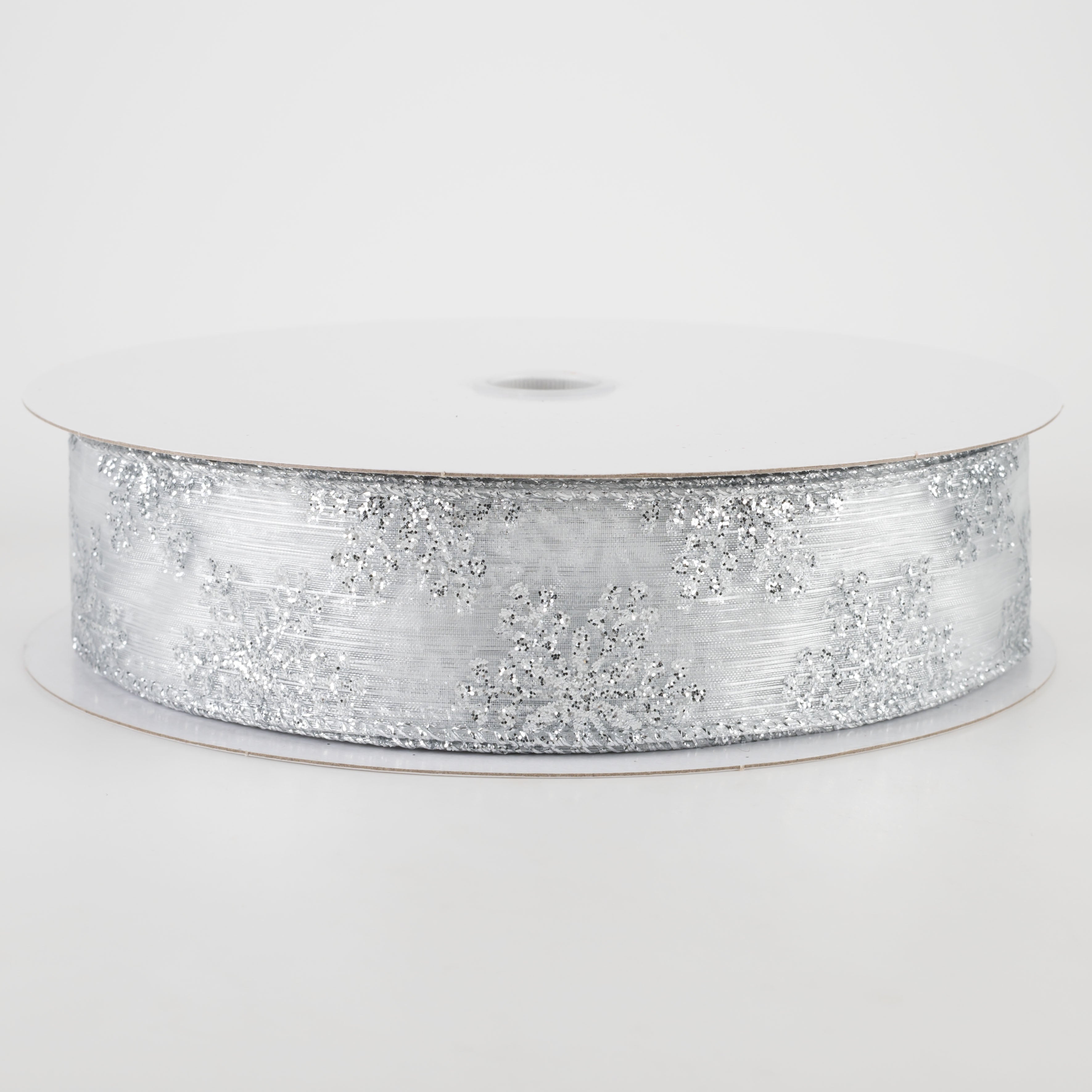 1.5" Sheer Metallic Snowflake Ribbon: Silver (50 Yards)