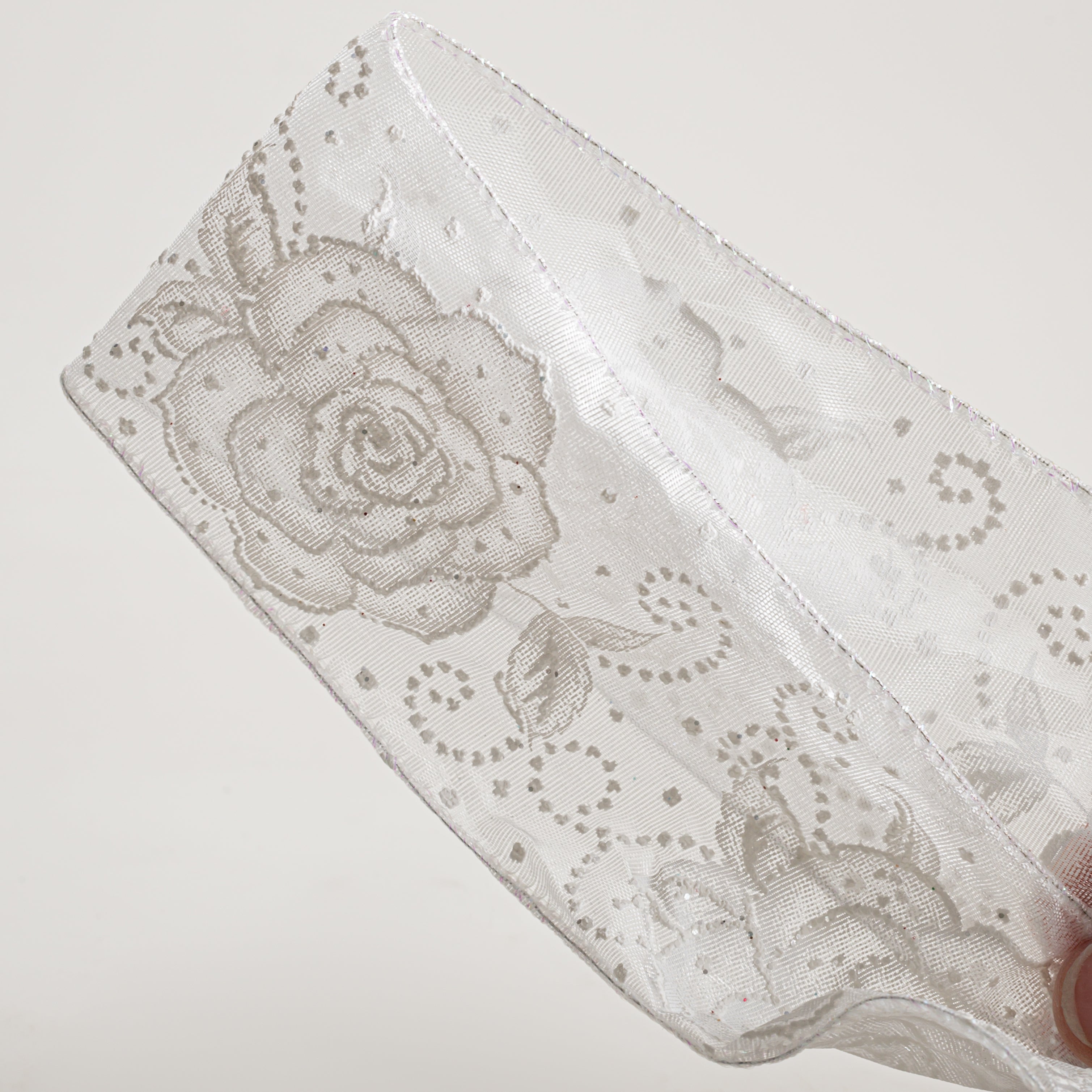 2.5" Sheer Rose Pearl Dots Ribbon: White (10 Yards) detail photo 3