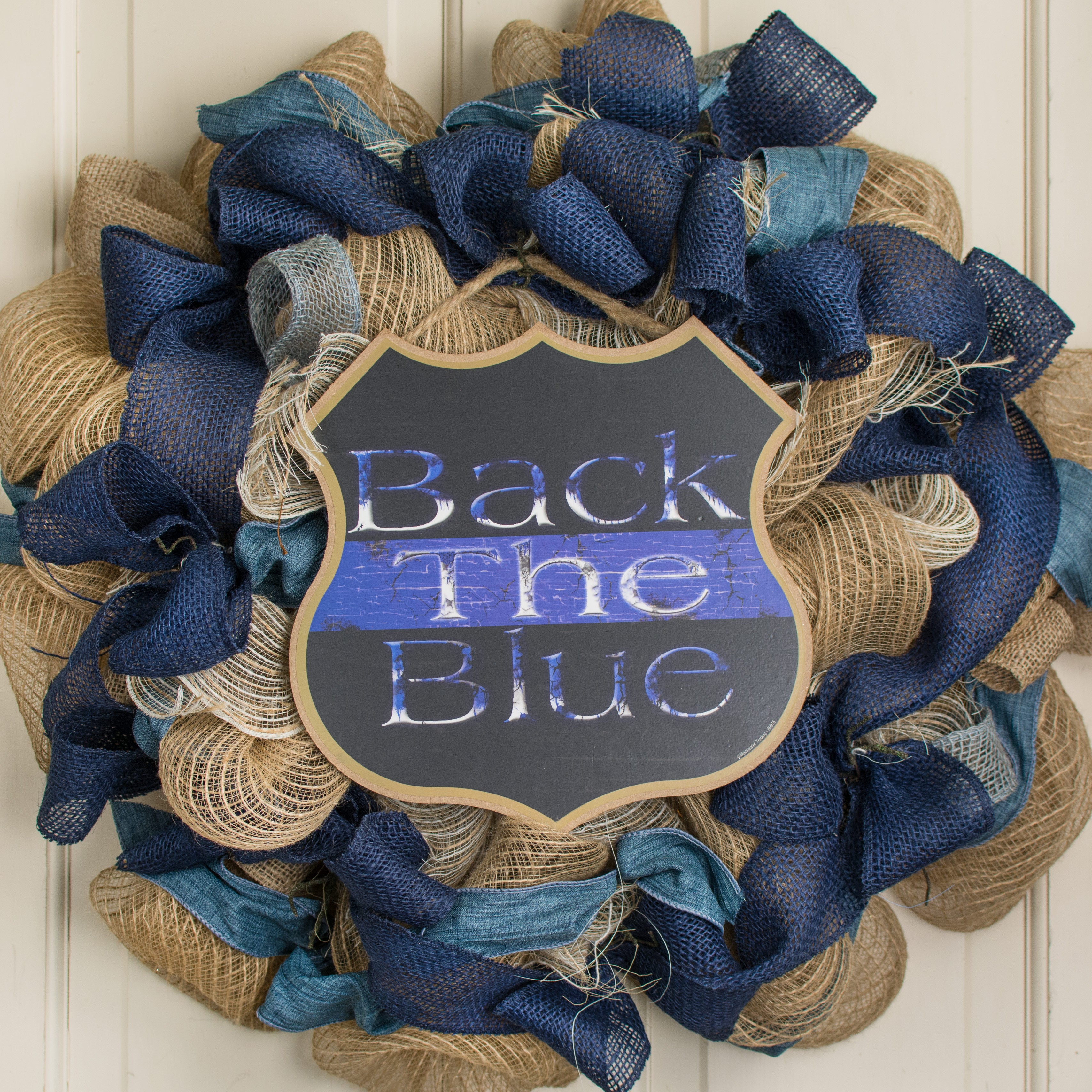 10" Shield Shape Wooden Sign: Back The Blue Lifestyle Photo