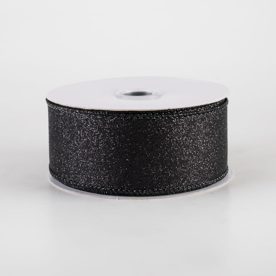 1.5" Shimmer Glitter Ribbon: Black (10 Yards)