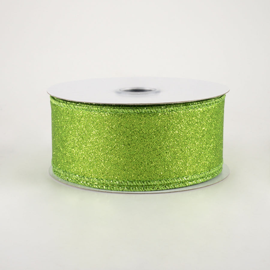 1.5" Shimmer Glitter Ribbon: Lime Green (10 Yards)