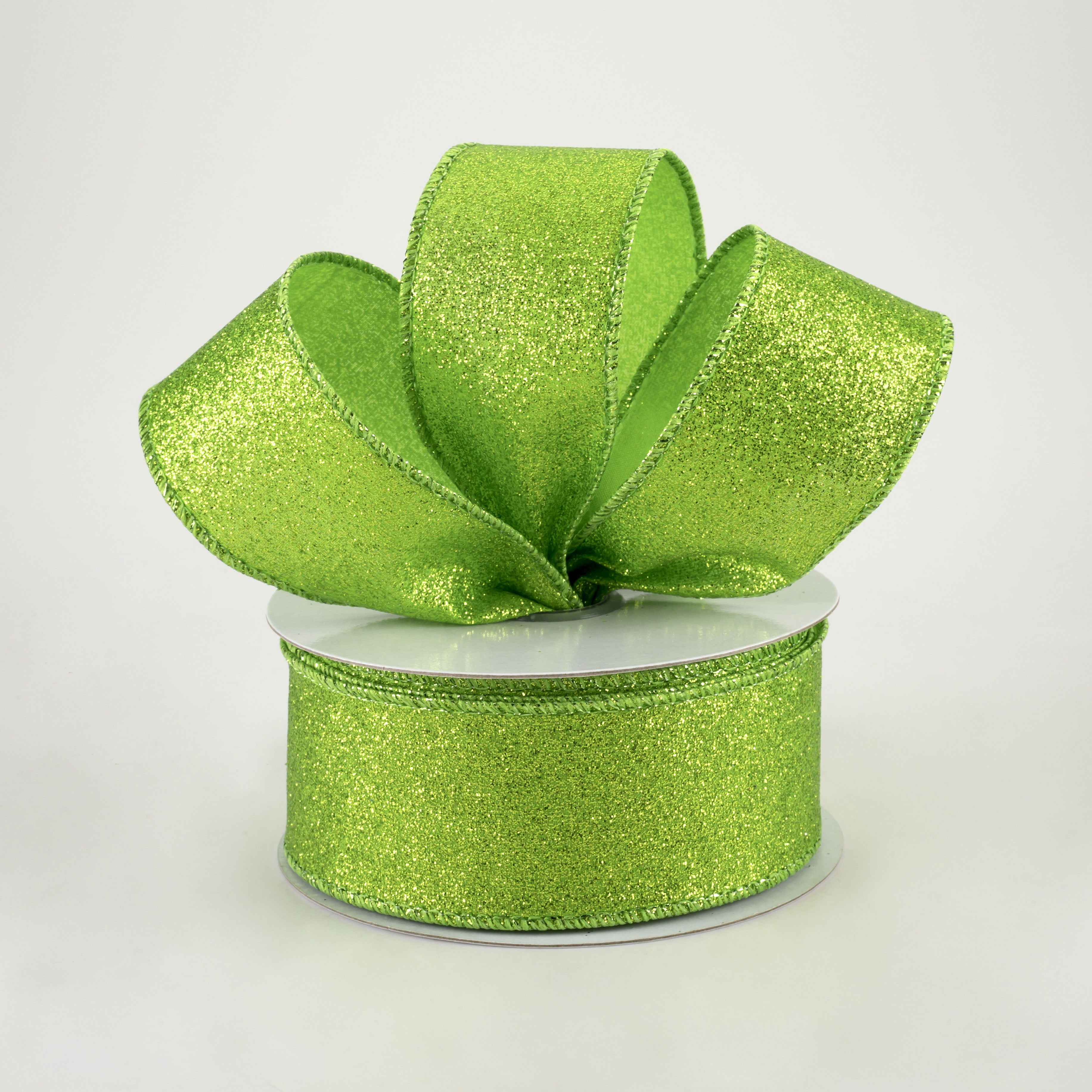 1.5" Shimmer Glitter Ribbon: Lime Green (10 Yards) Lifestyle Photo