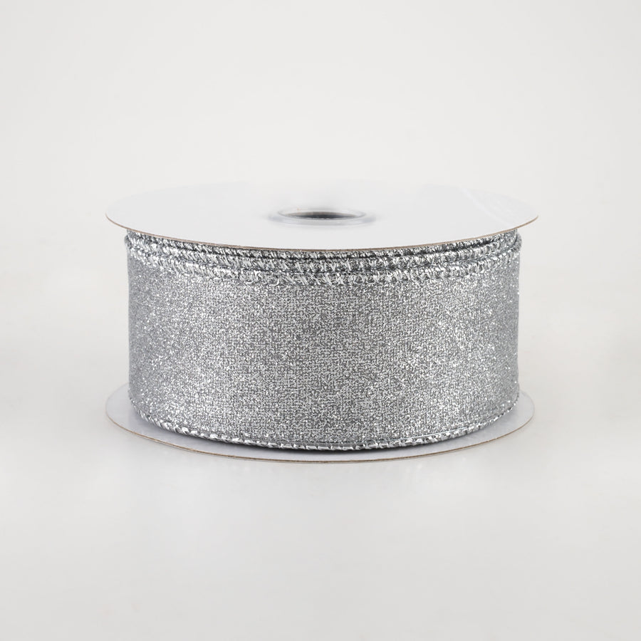 1.5" Shimmer Glitter Ribbon: Silver (10 Yards)