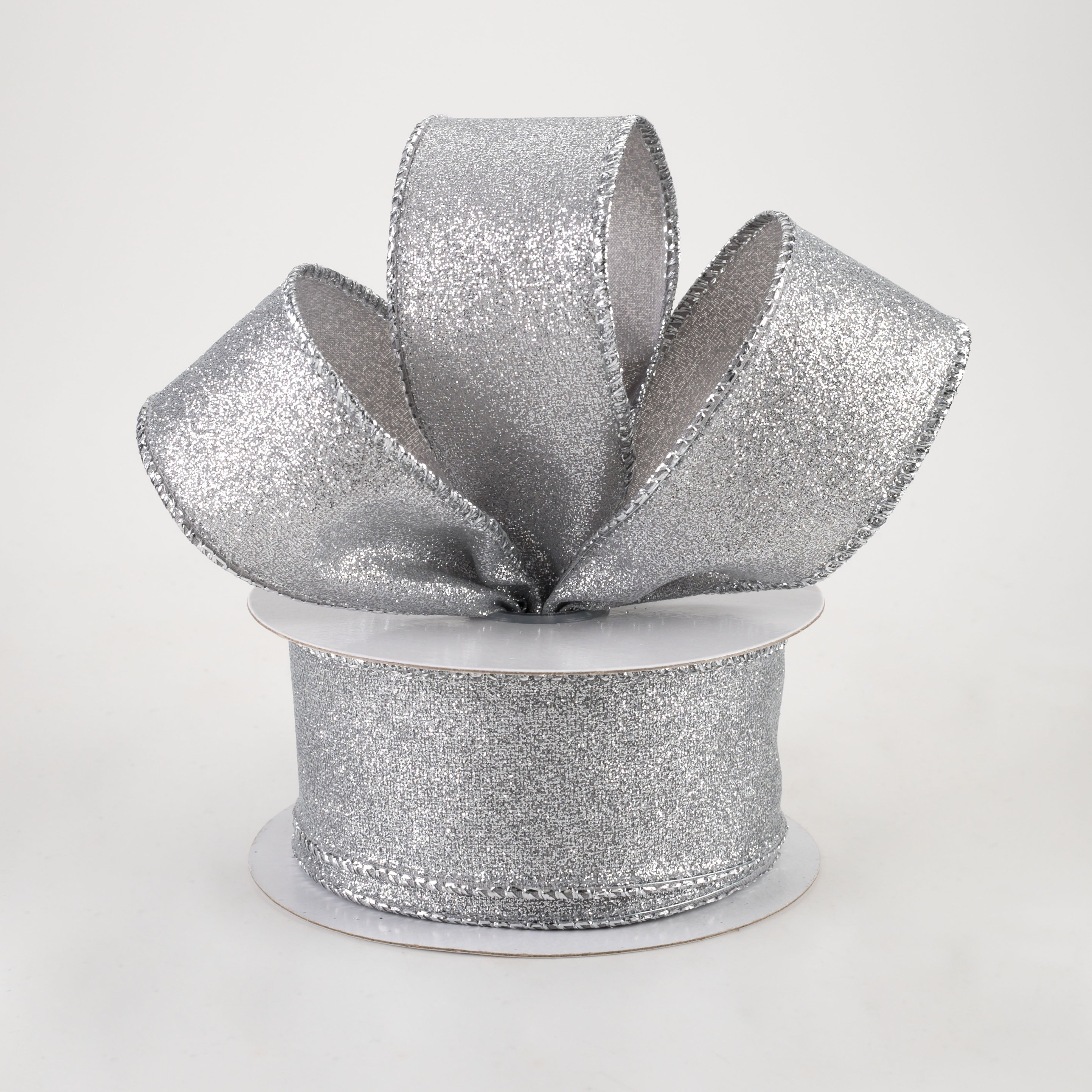 1.5" Shimmer Glitter Ribbon: Silver (10 Yards) Lifestyle Photo