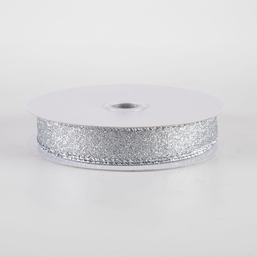 5/8" Shimmer Glitter Ribbon: Silver (10 Yards)