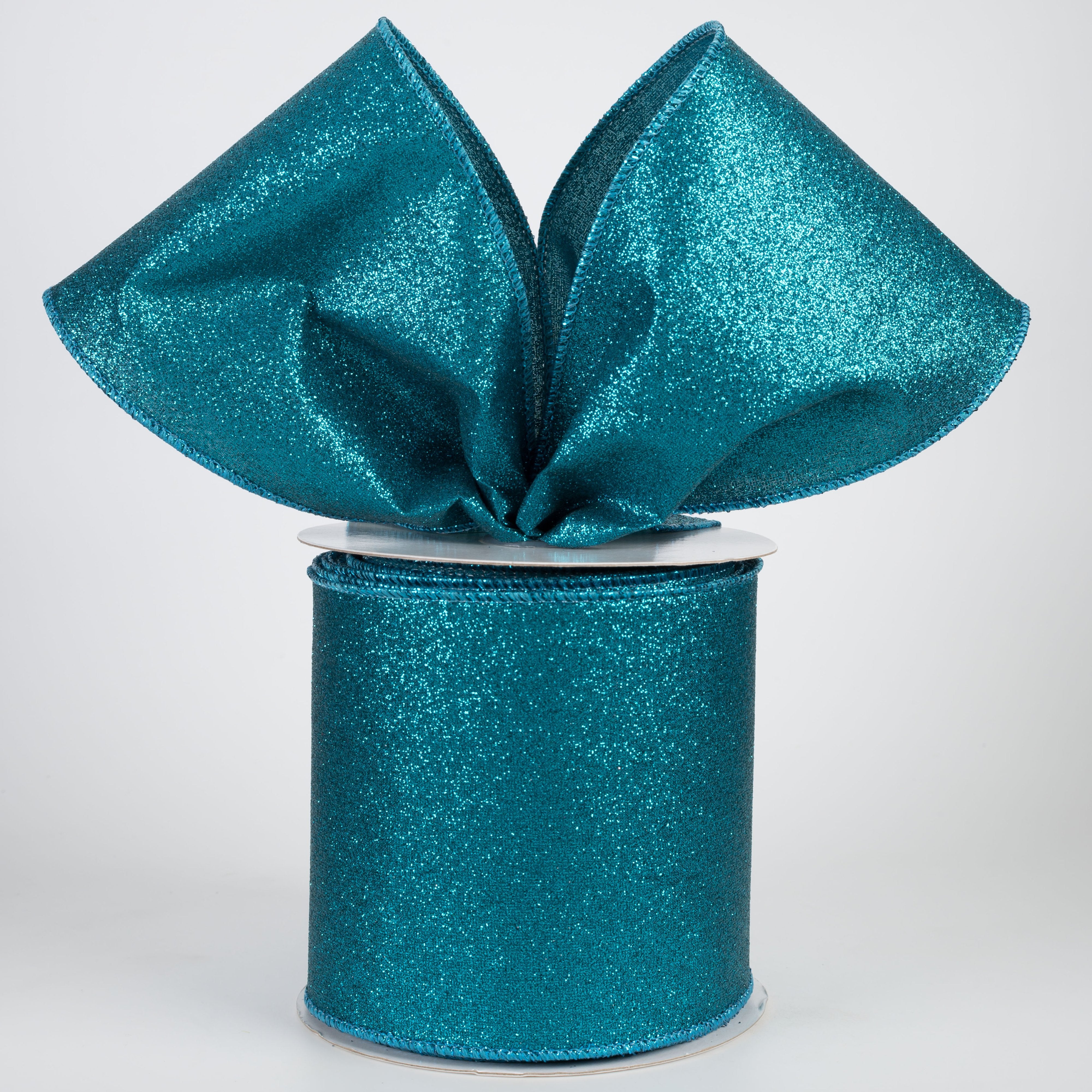 4" Shimmer Glitter Ribbon: Teal (10 Yards) Lifestyle Photo