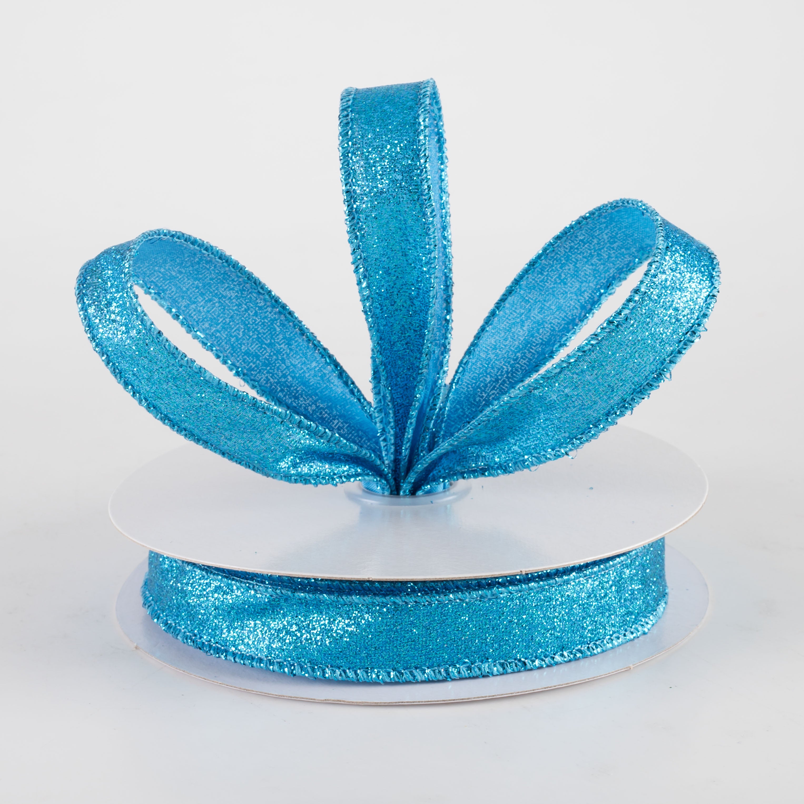 5/8" Shimmer Glitter Ribbon: Turquoise Blue (10 Yards) Lifestyle Photo